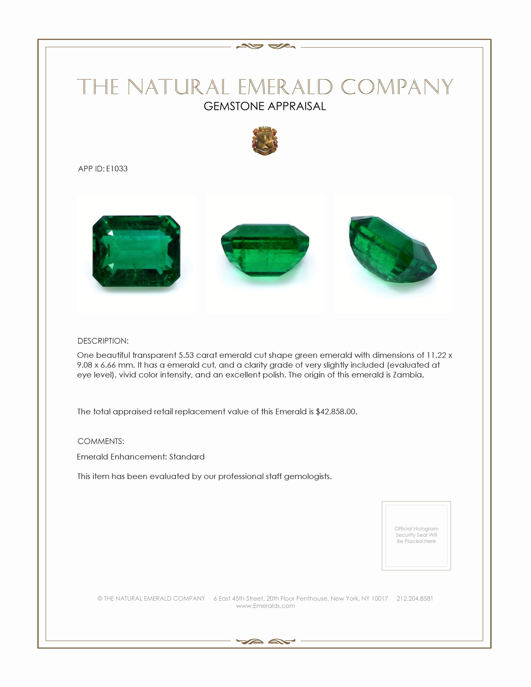 5.53 Ct. Emerald from Zambia