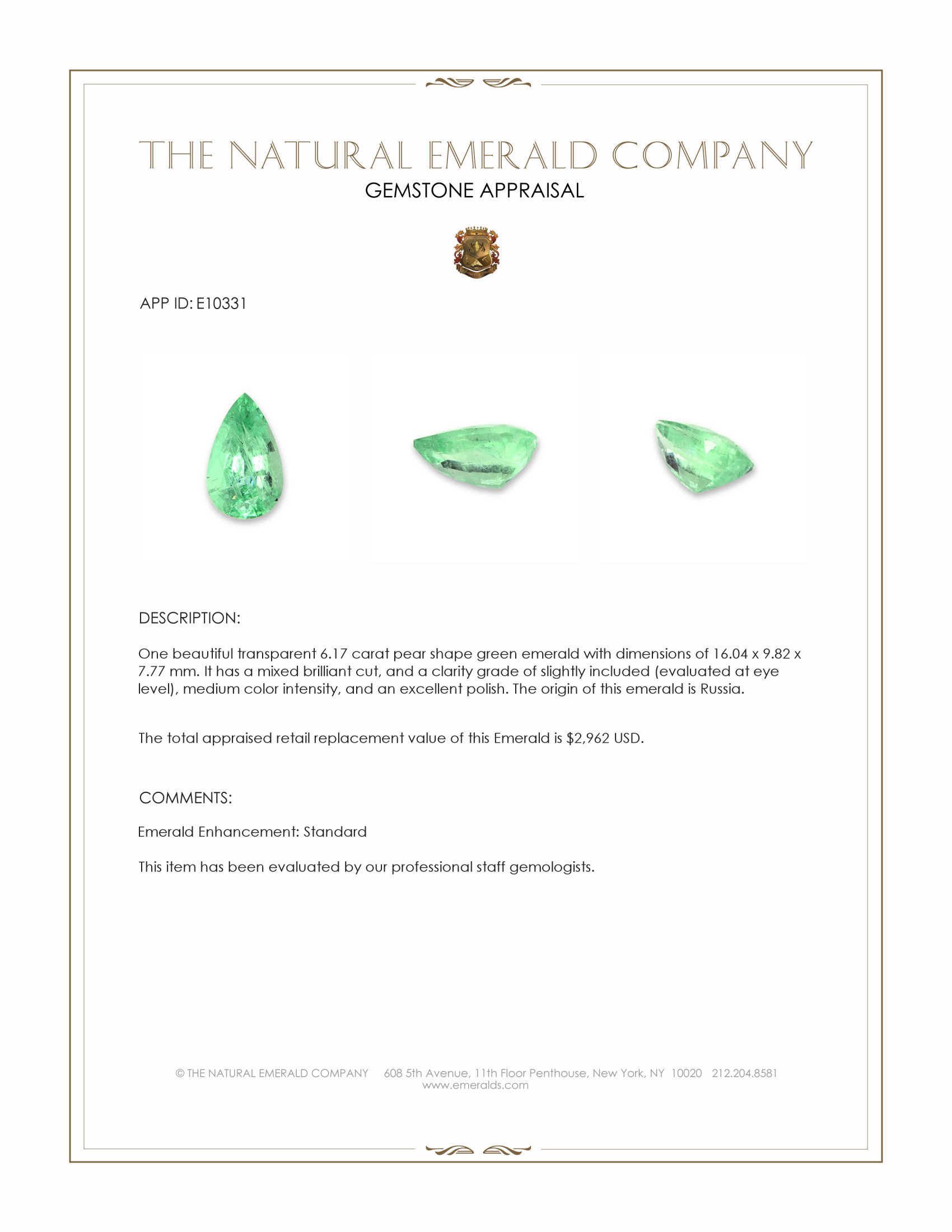 6.17 Ct. Emerald from Russia