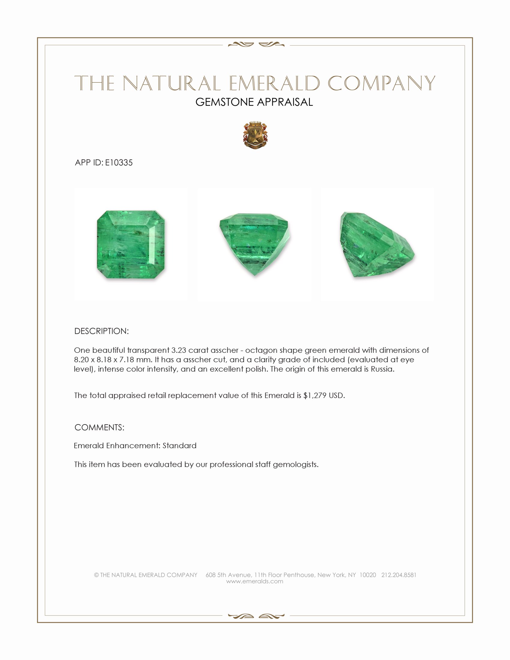 3.23 Ct. Emerald from Russia