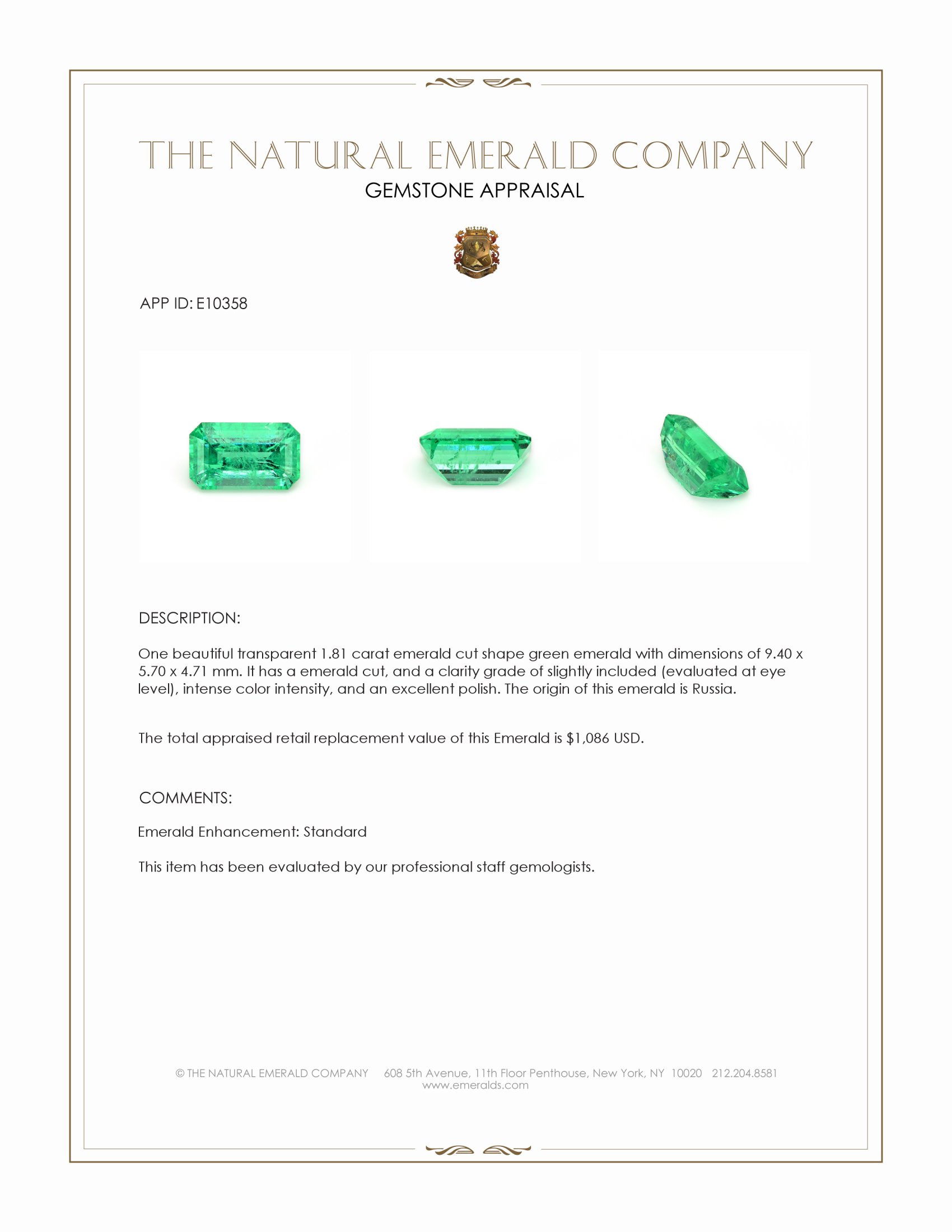 1.81 Ct. Emerald from Russia
