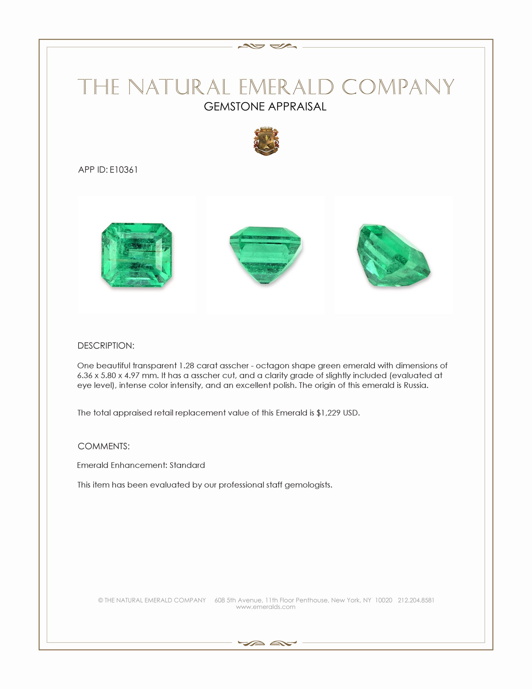1.28 Ct. Emerald from Russia