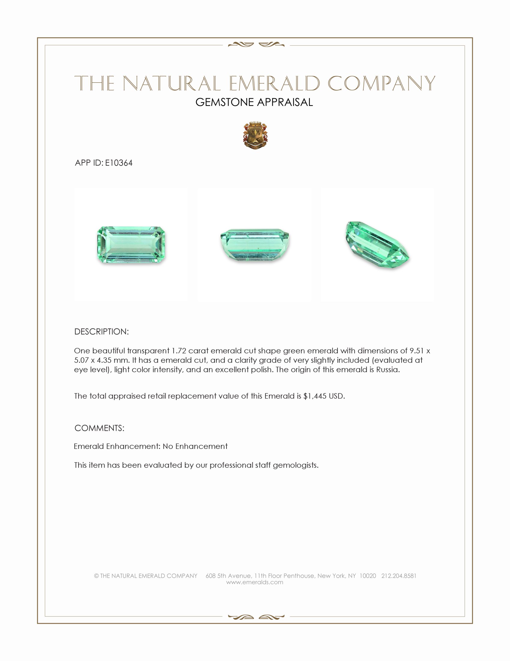 1.72 Ct. Emerald from Russia