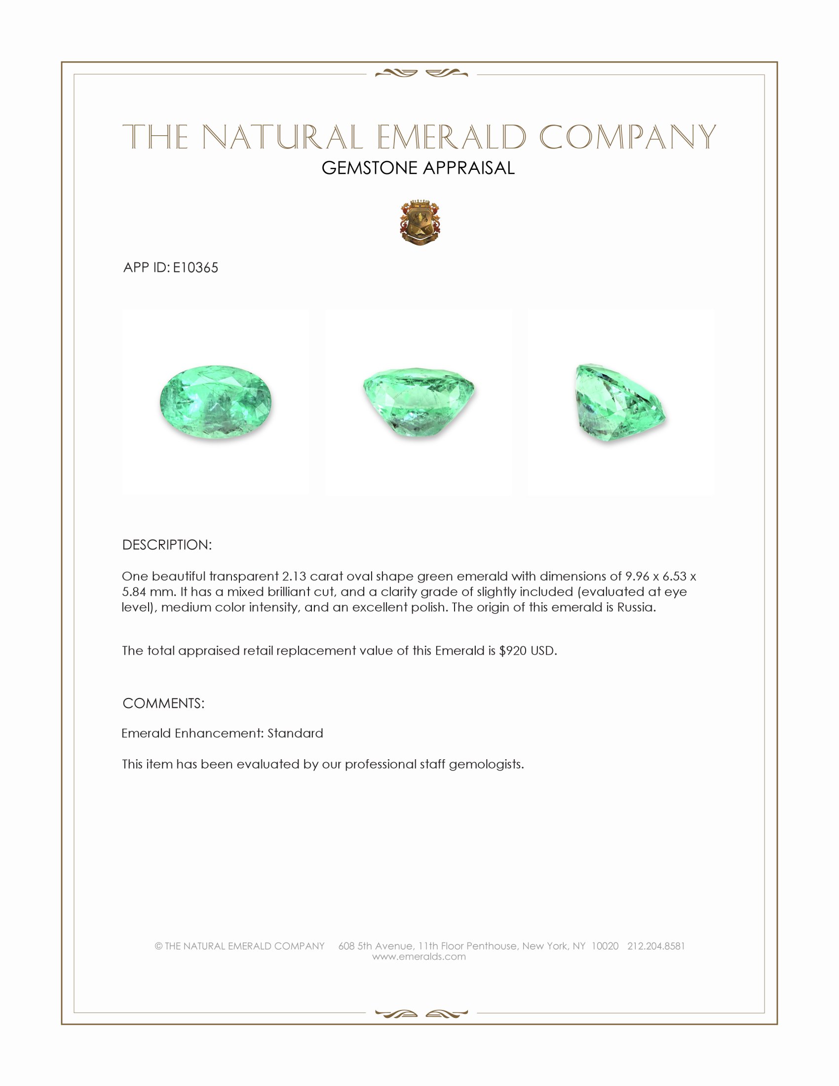 2.13 Ct. Emerald from Russia