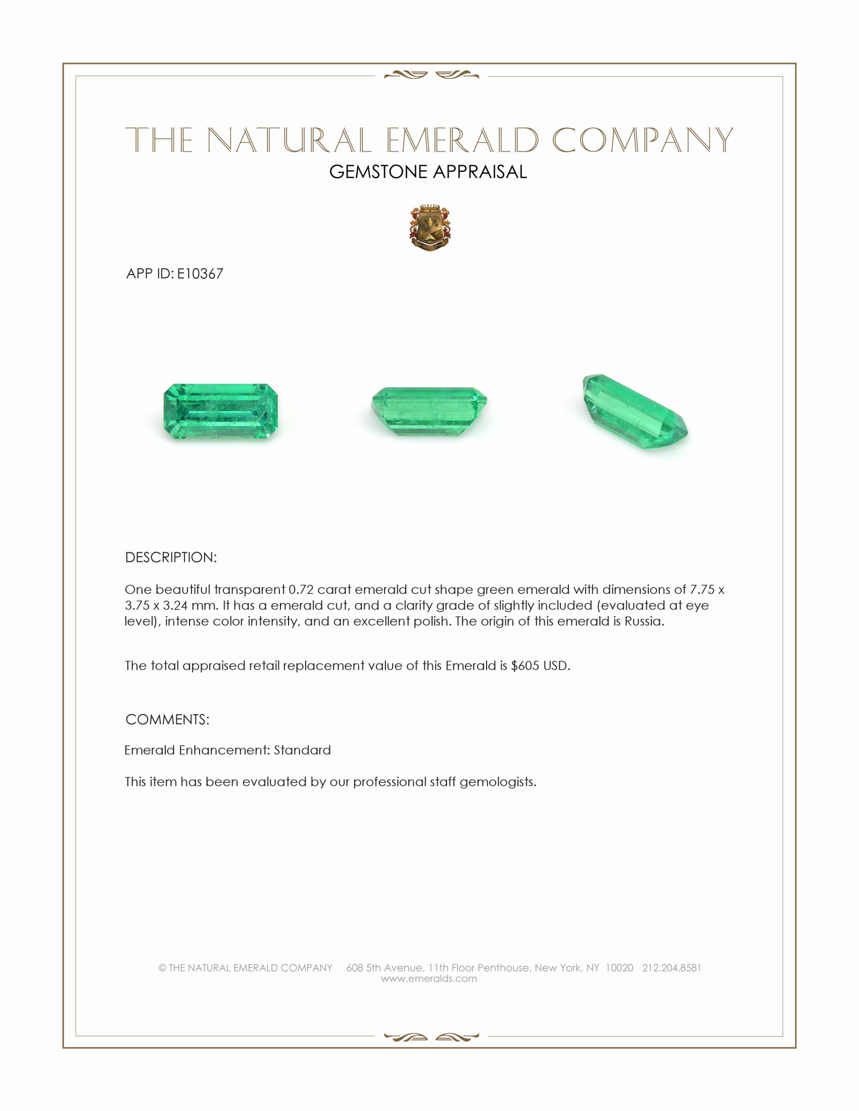 0.72 Ct. Emerald from Russia