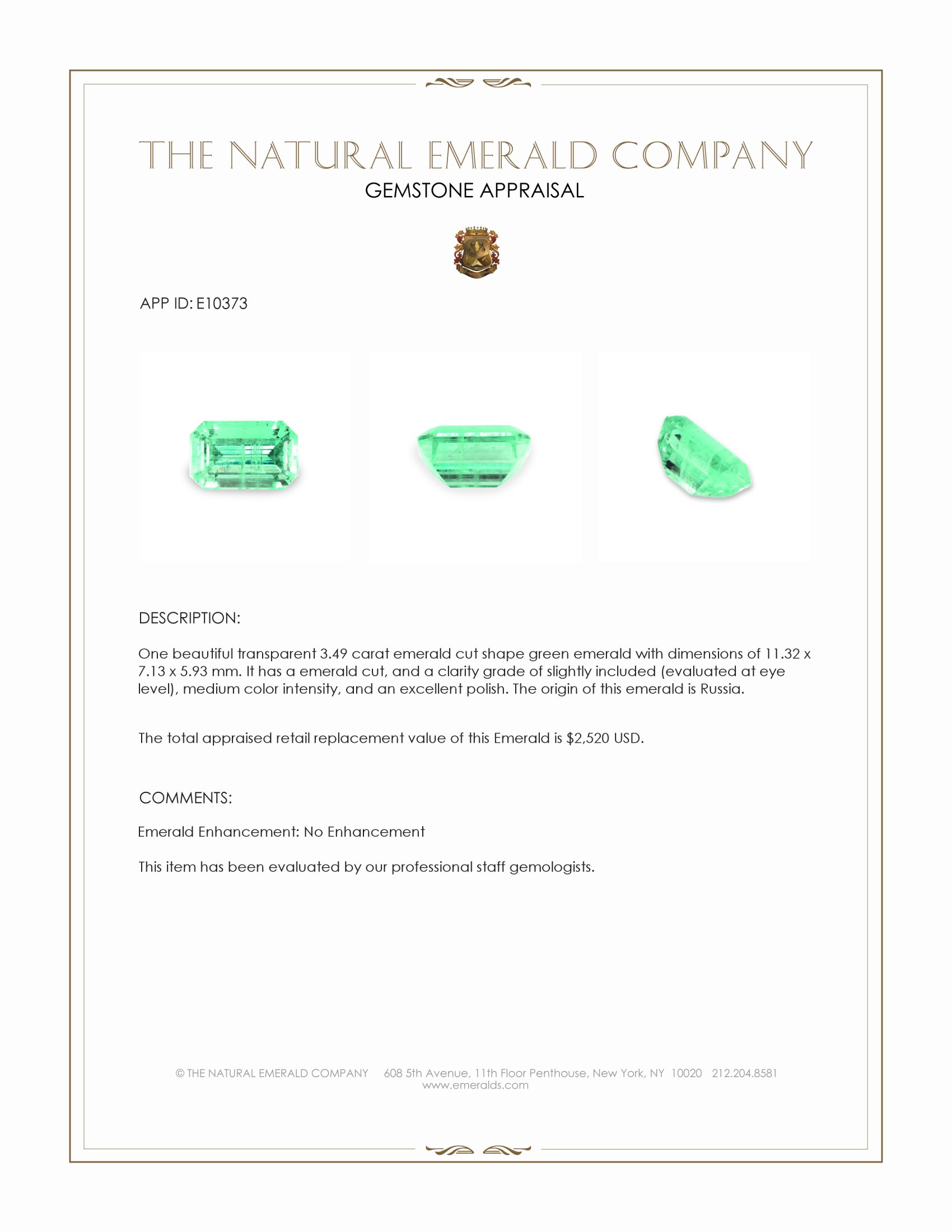 3.49 Ct. Emerald from Russia