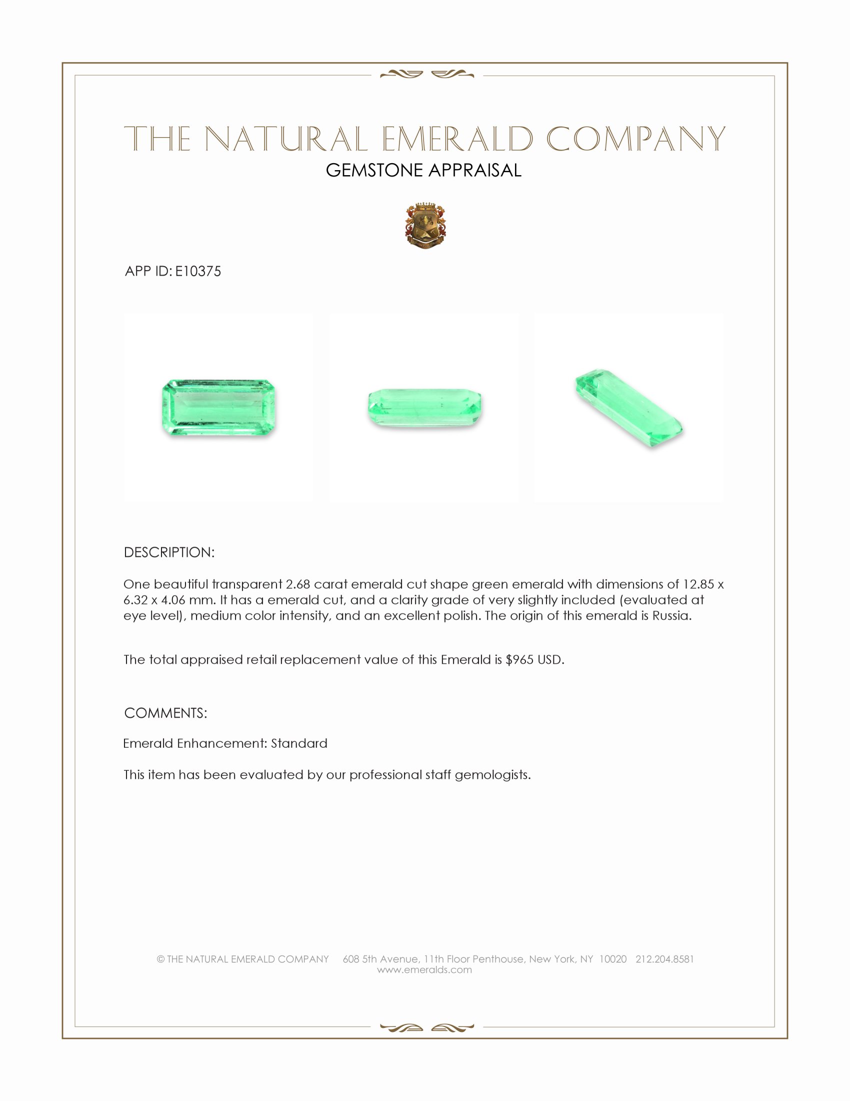 2.68 Ct. Emerald from Russia