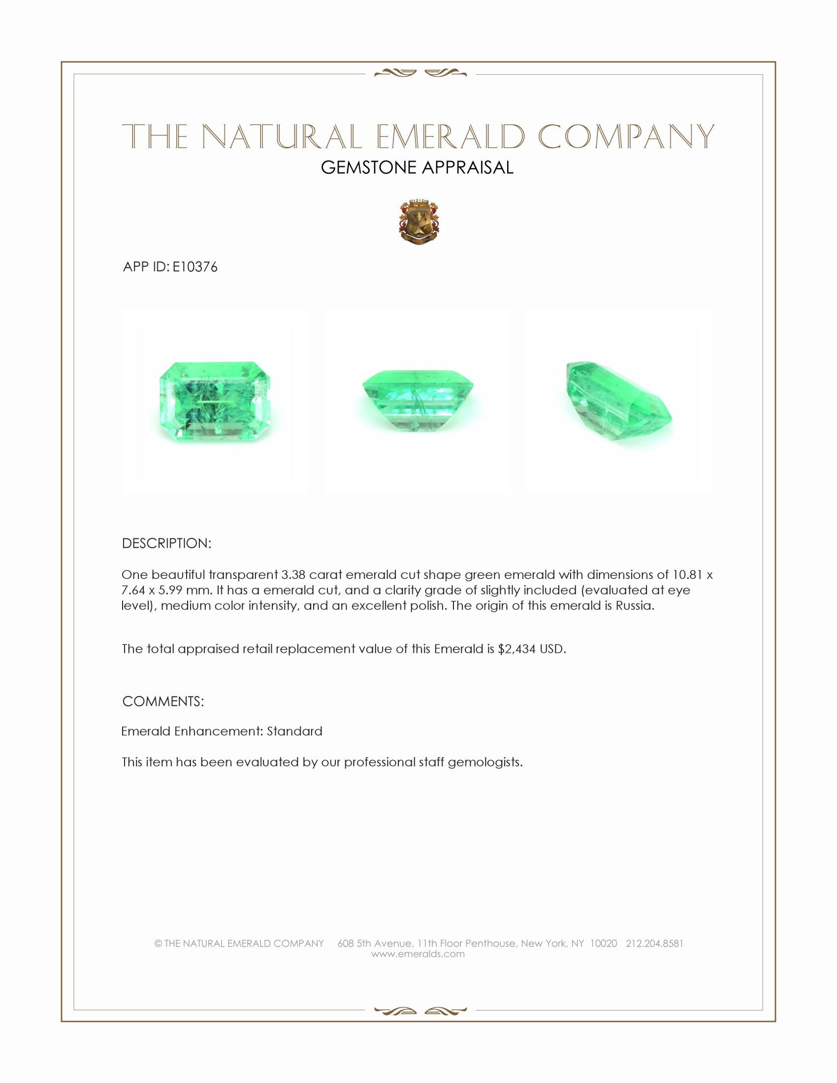 3.38 Ct. Emerald from Russia