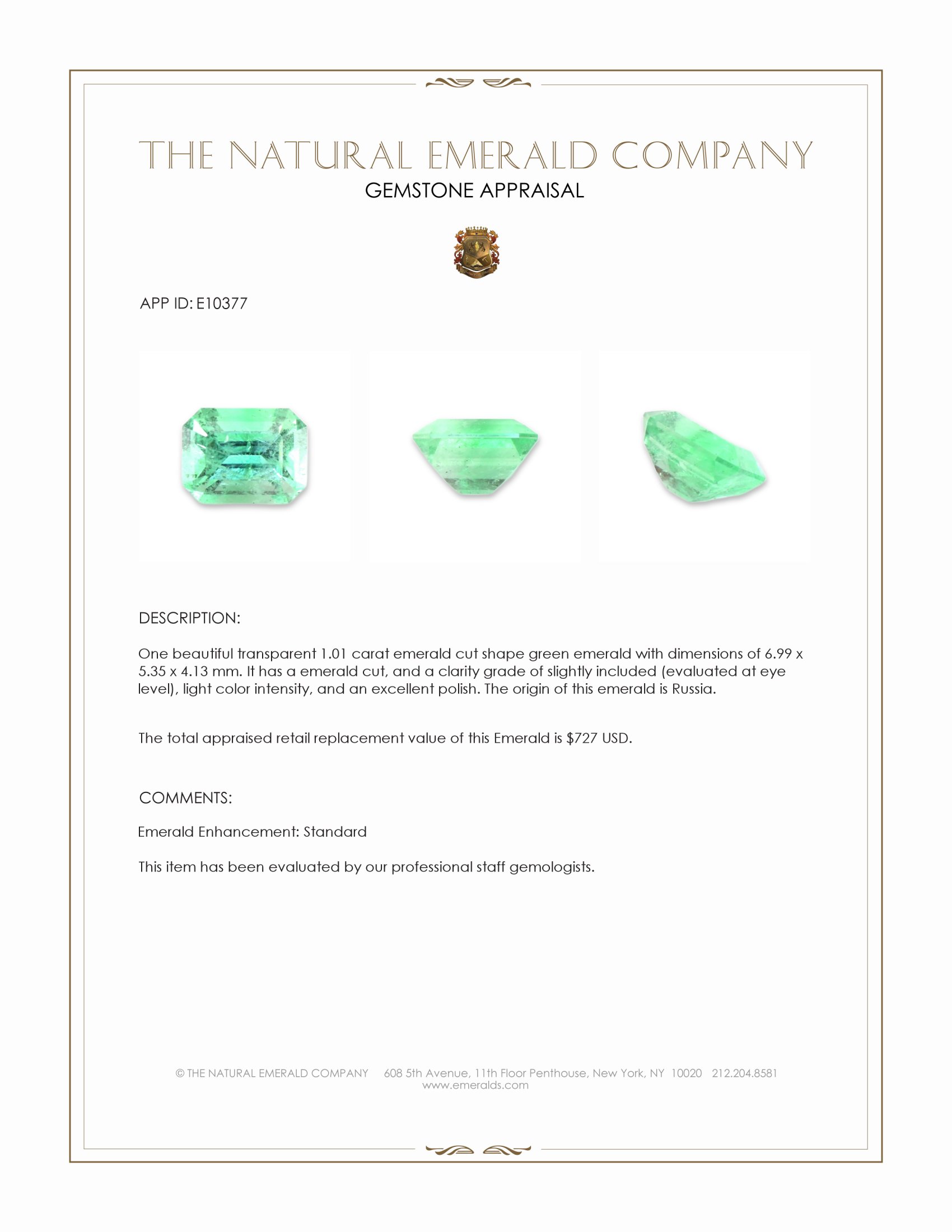 1.01 Ct. Emerald from Russia