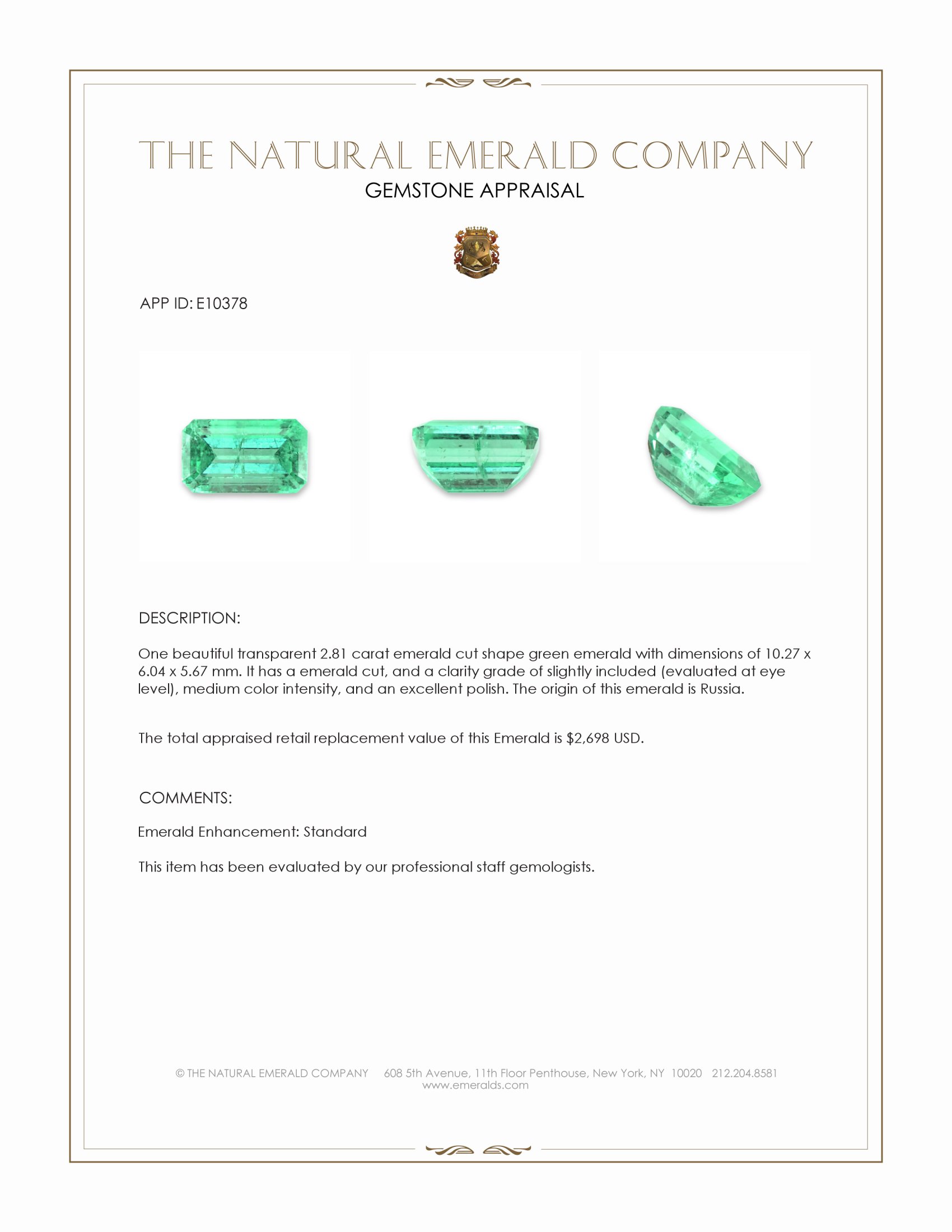 2.81 Ct. Emerald from Russia