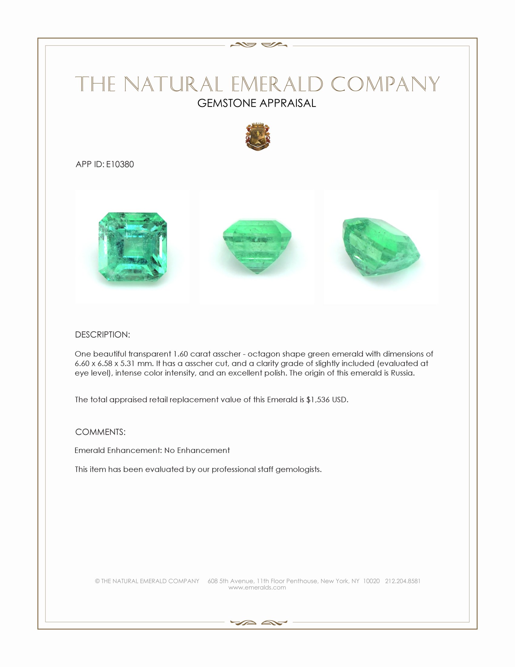 1.60 Ct. Emerald from Russia