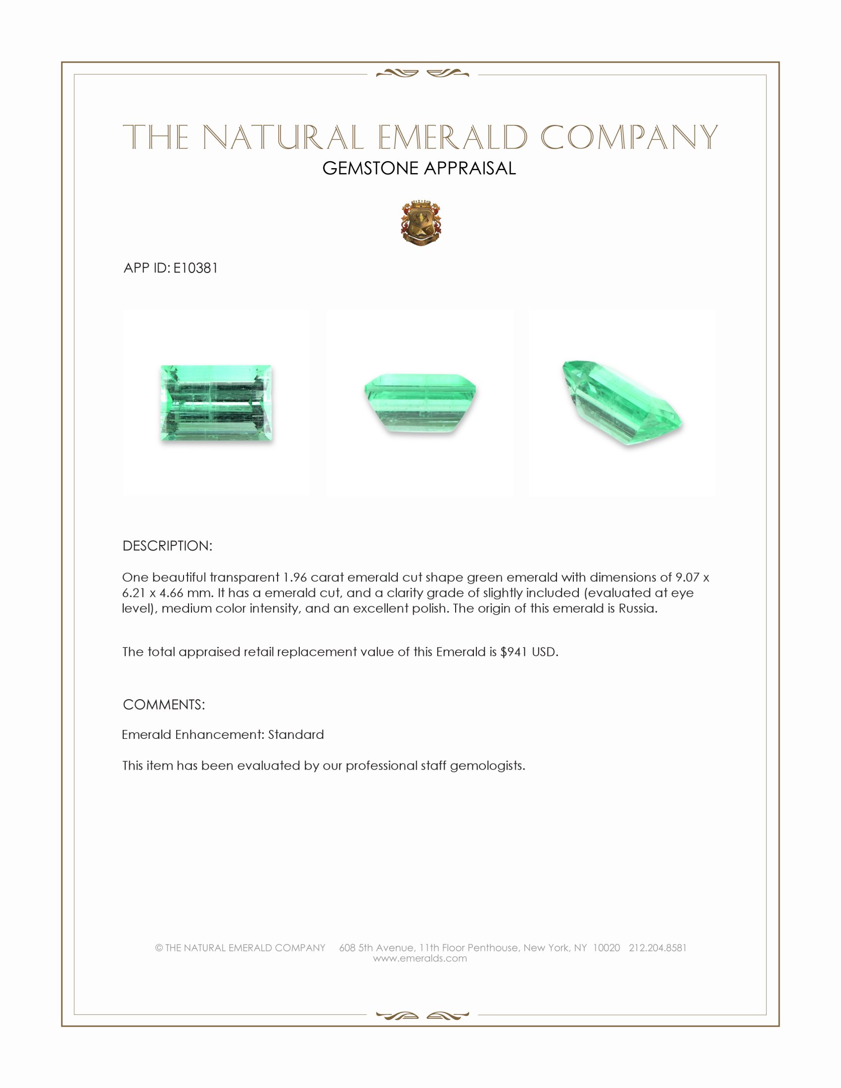 1.96 Ct. Emerald from Russia