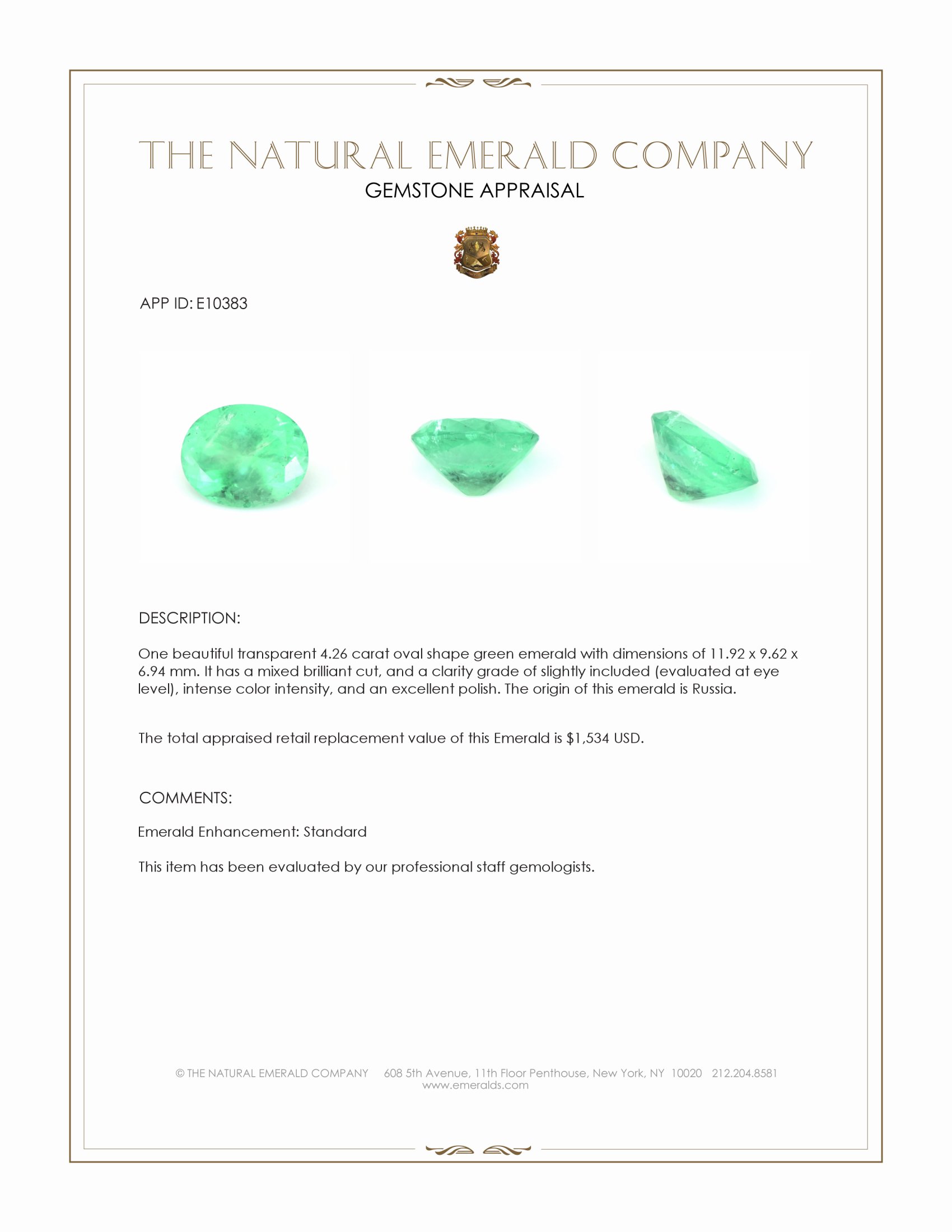 4.26 Ct. Emerald from Russia
