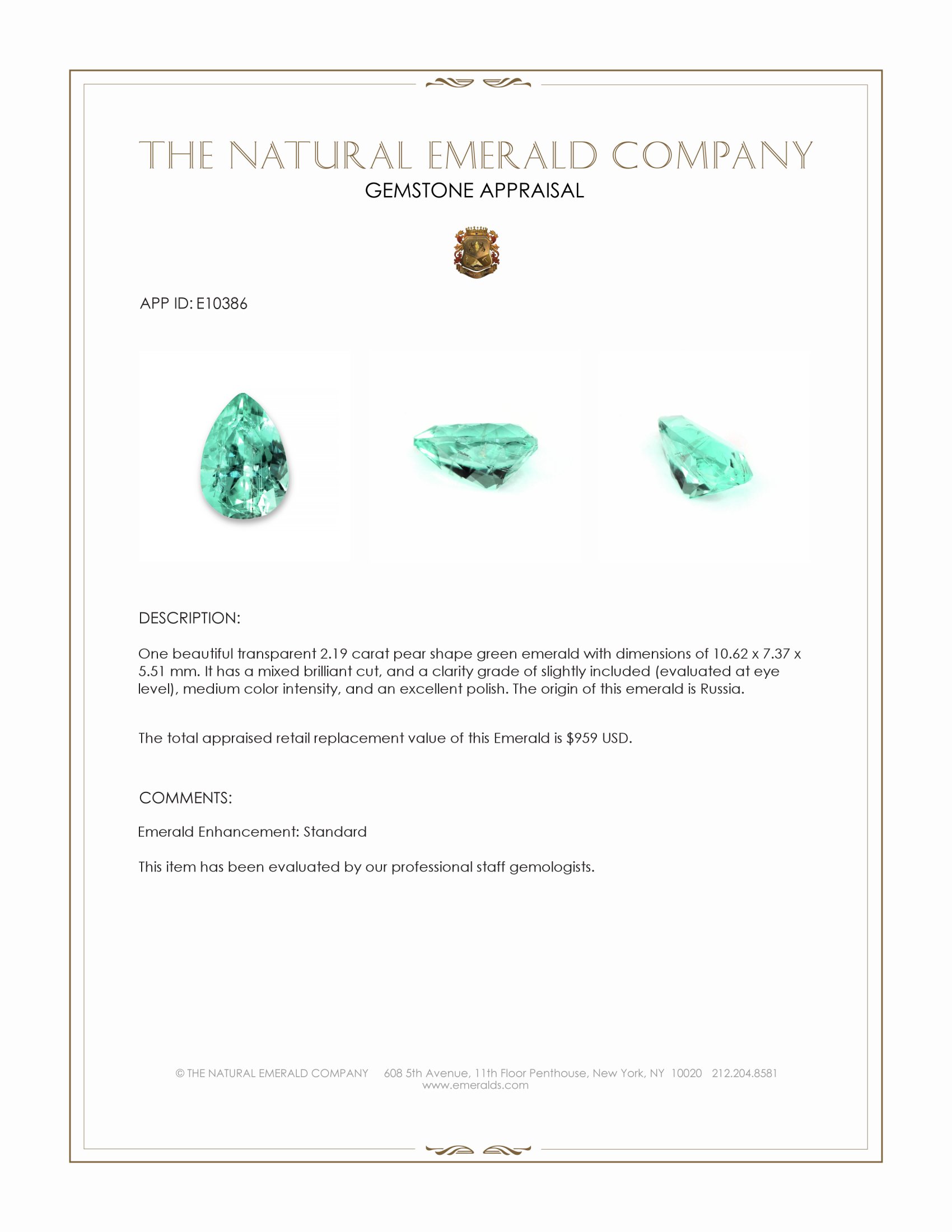 2.19 Ct. Emerald from Russia