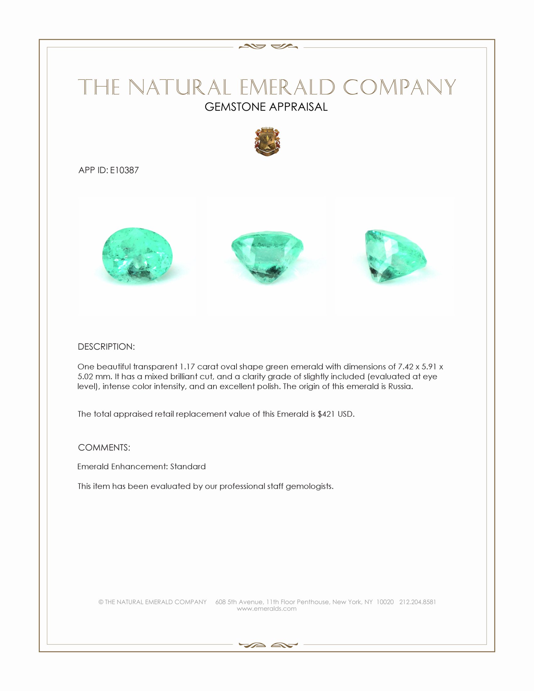 1.17 Ct. Emerald from Russia