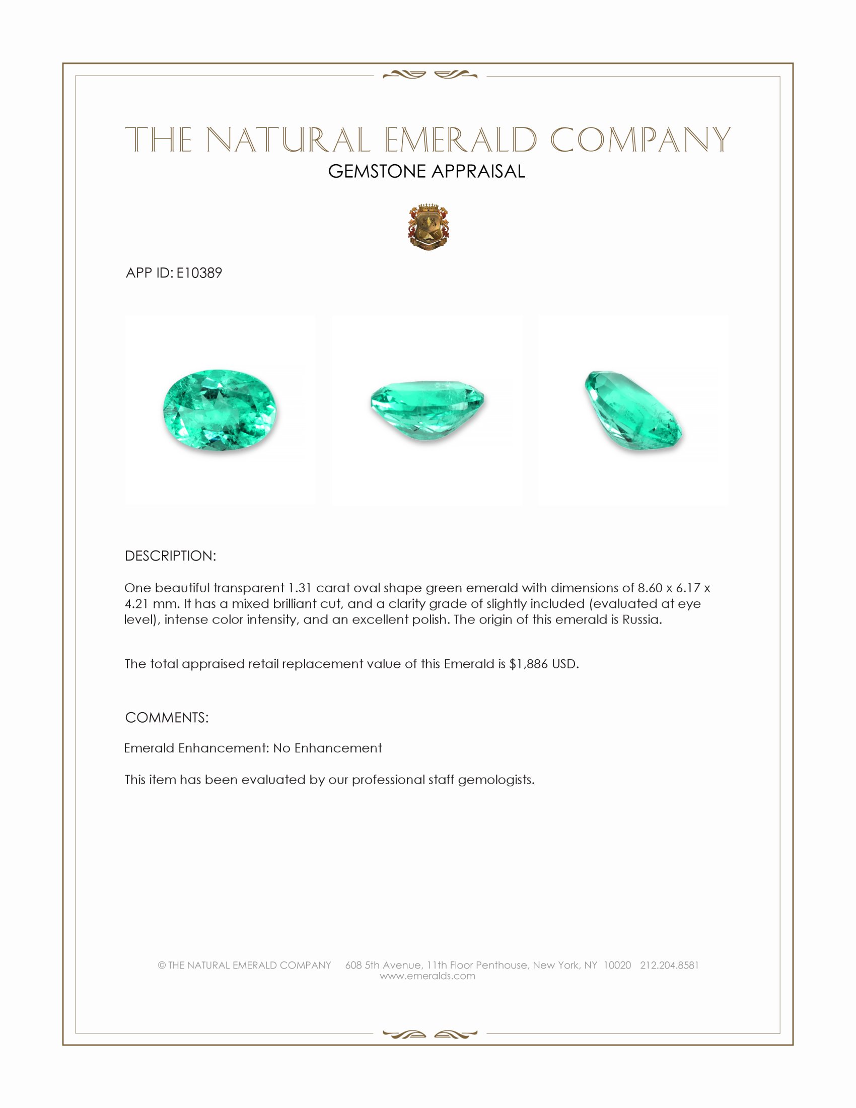 1.31 Ct. Emerald from Russia