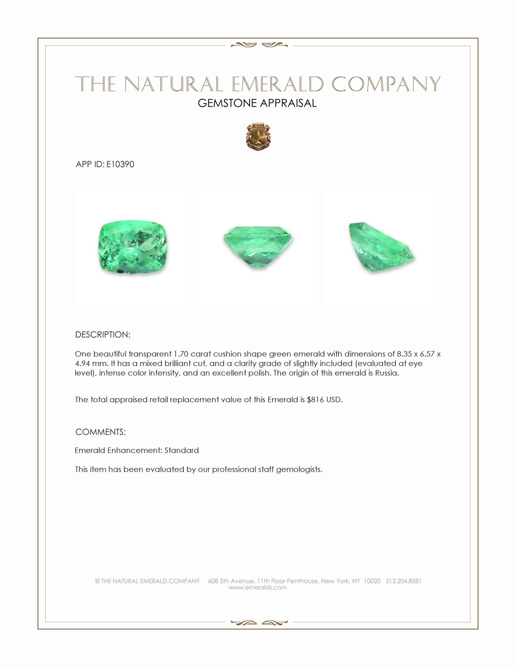 1.70 Ct. Emerald from Russia
