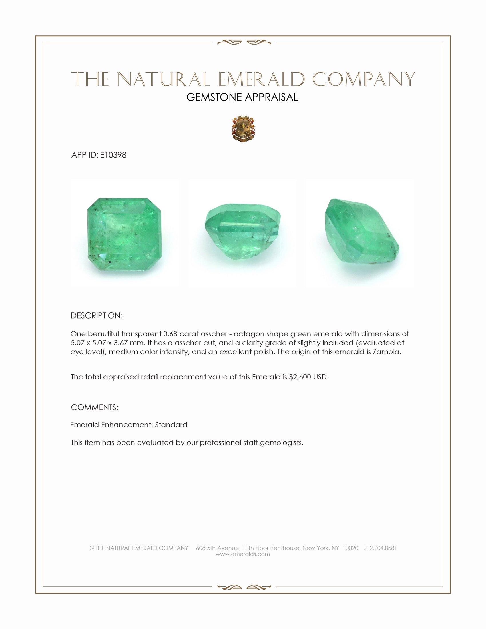 0.68 Ct. Emerald from Zambia
