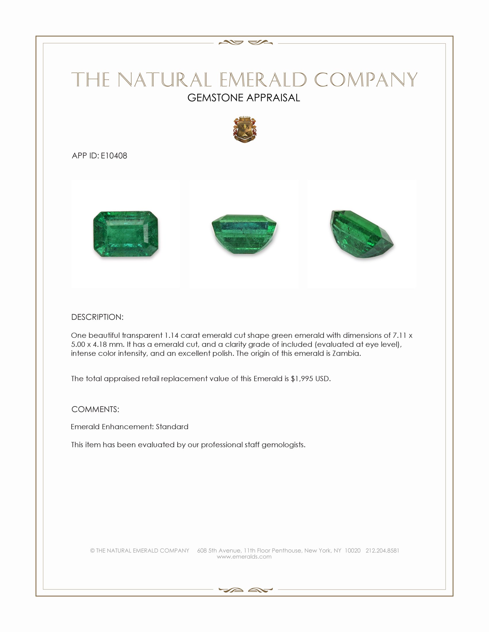 1.14 Ct. Emerald from Zambia