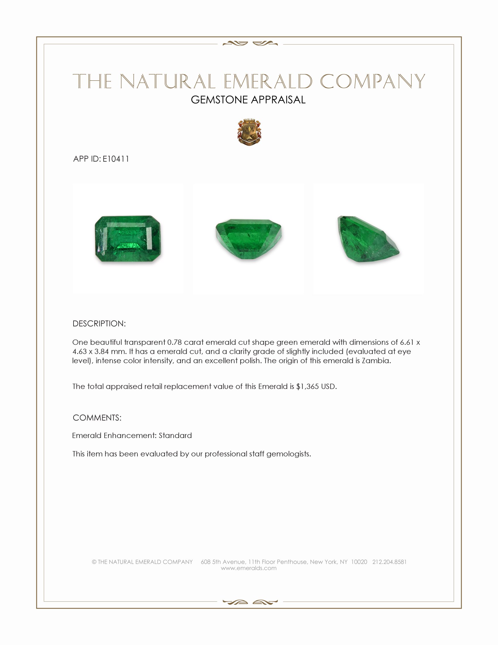 0.78 Ct. Emerald from Zambia