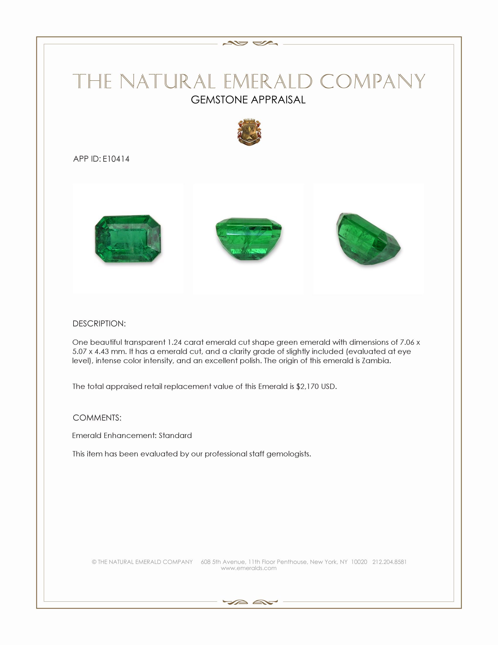 1.24 Ct. Emerald from Zambia