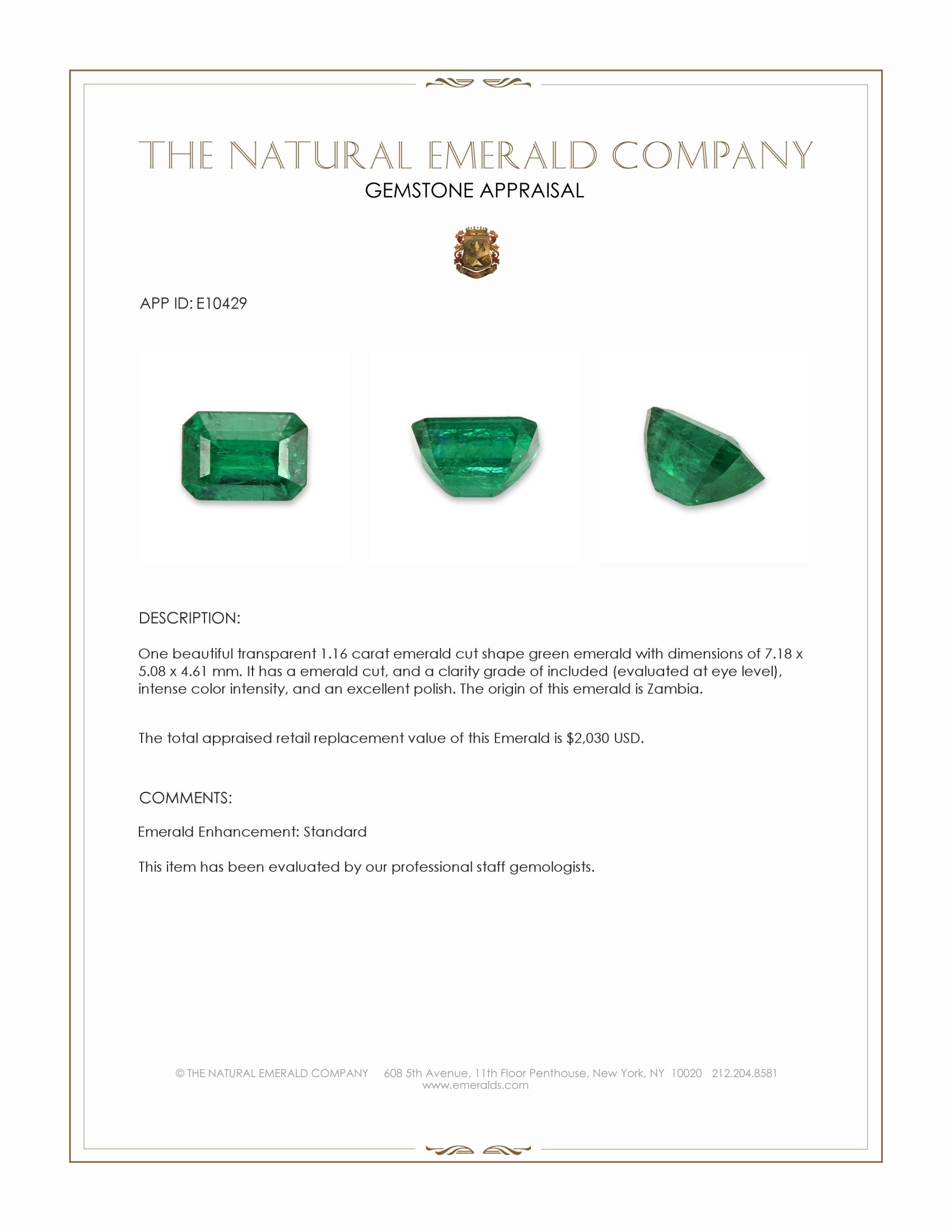 1.16 Ct. Emerald from Zambia