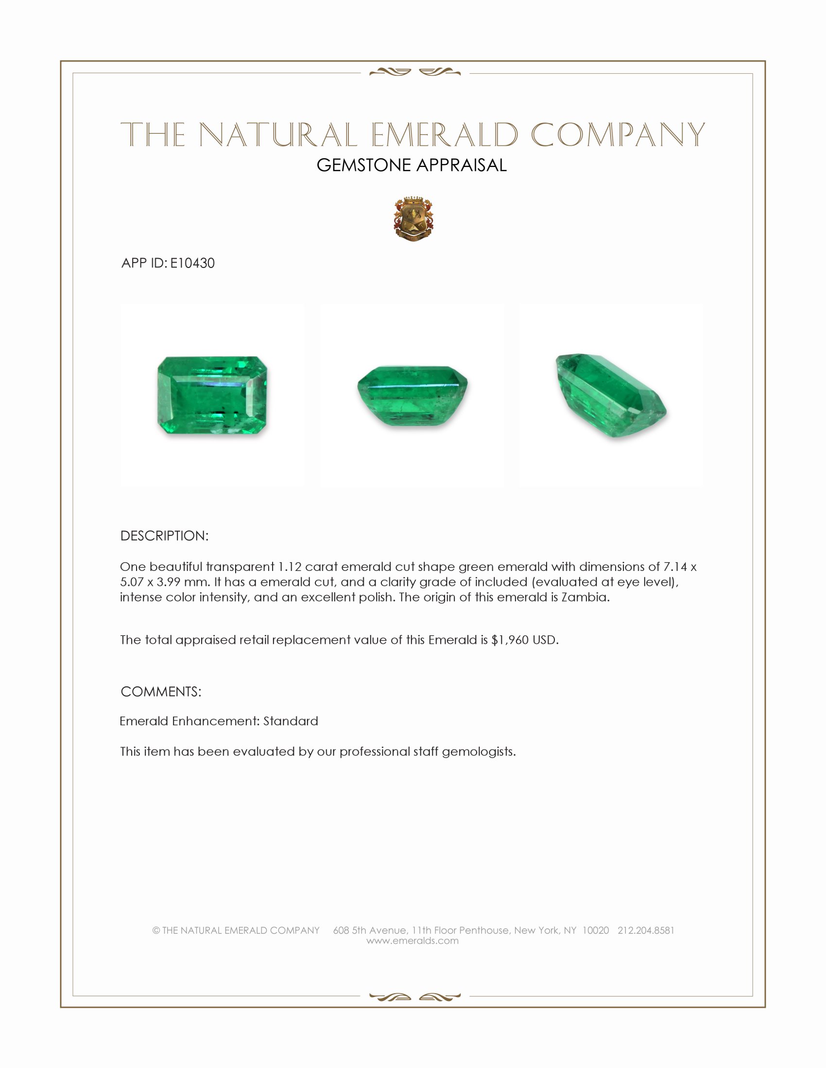 1.12 Ct. Emerald from Zambia