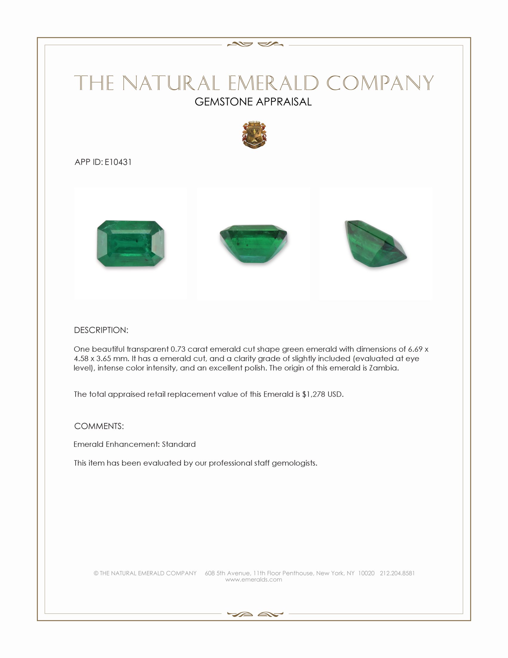 0.73 Ct. Emerald from Zambia