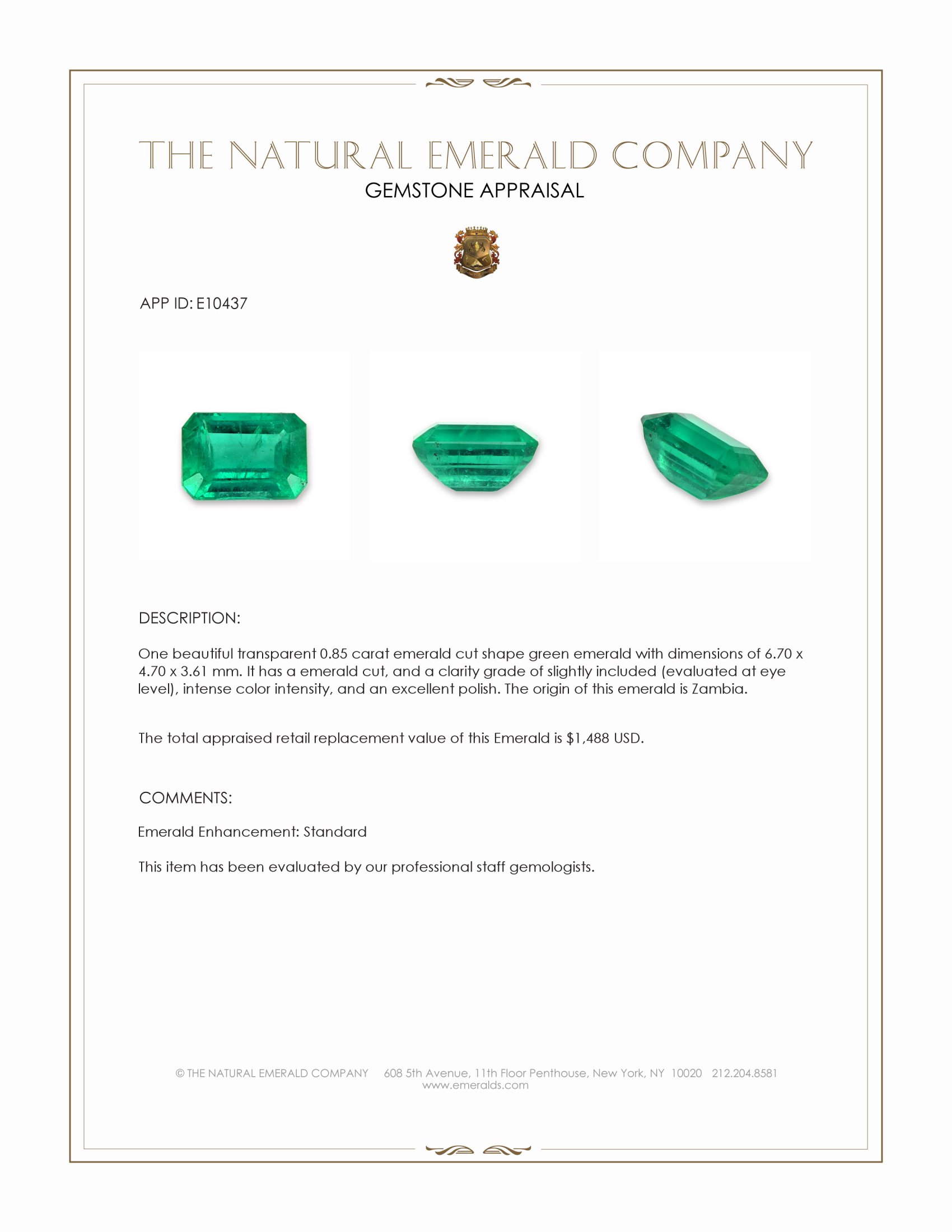 0.85 Ct. Emerald from Zambia