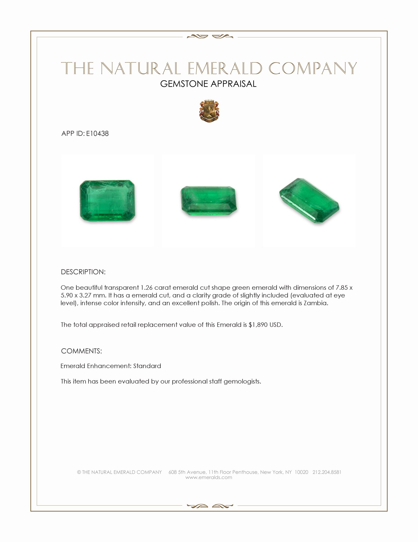 1.26 Ct. Emerald from Zambia