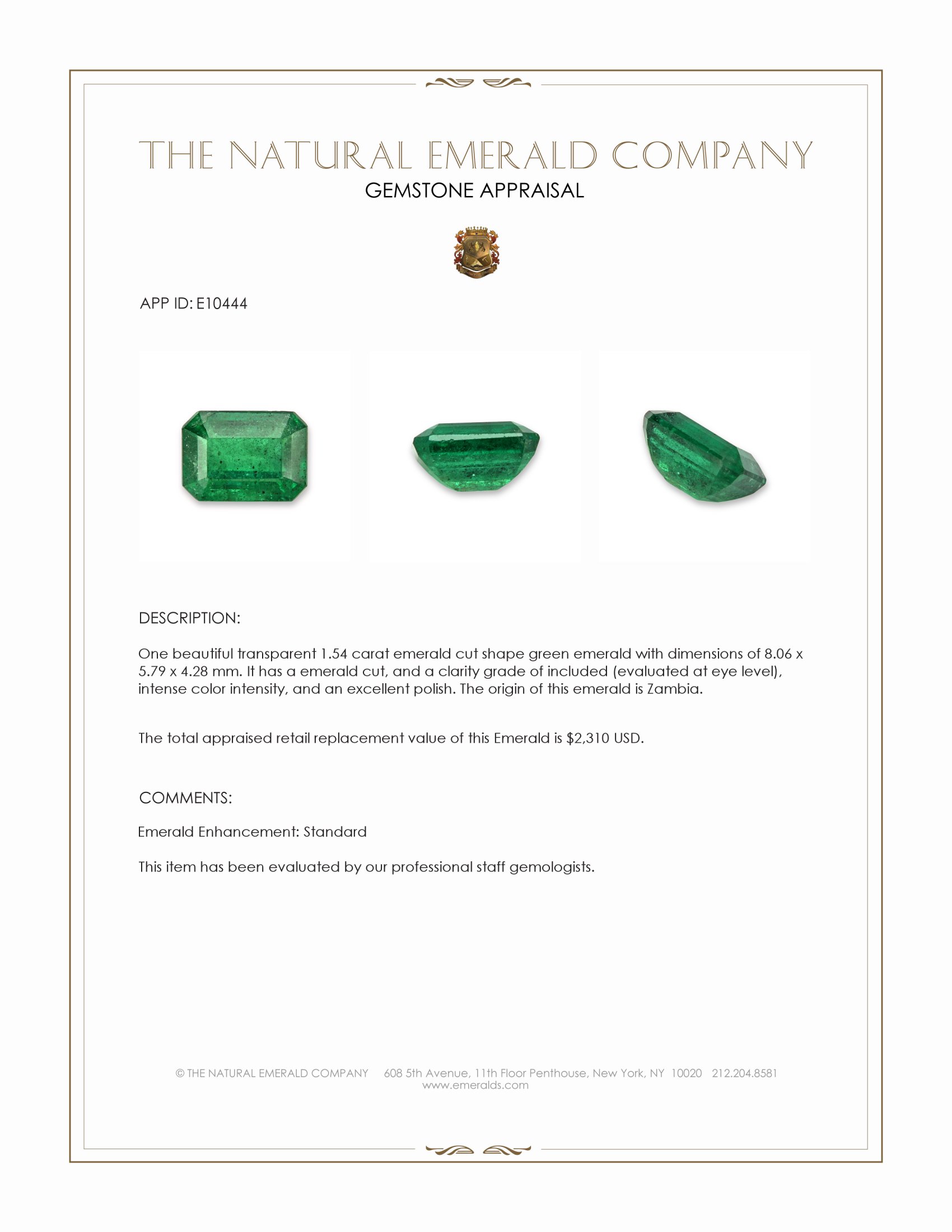 1.54 Ct. Emerald from Zambia