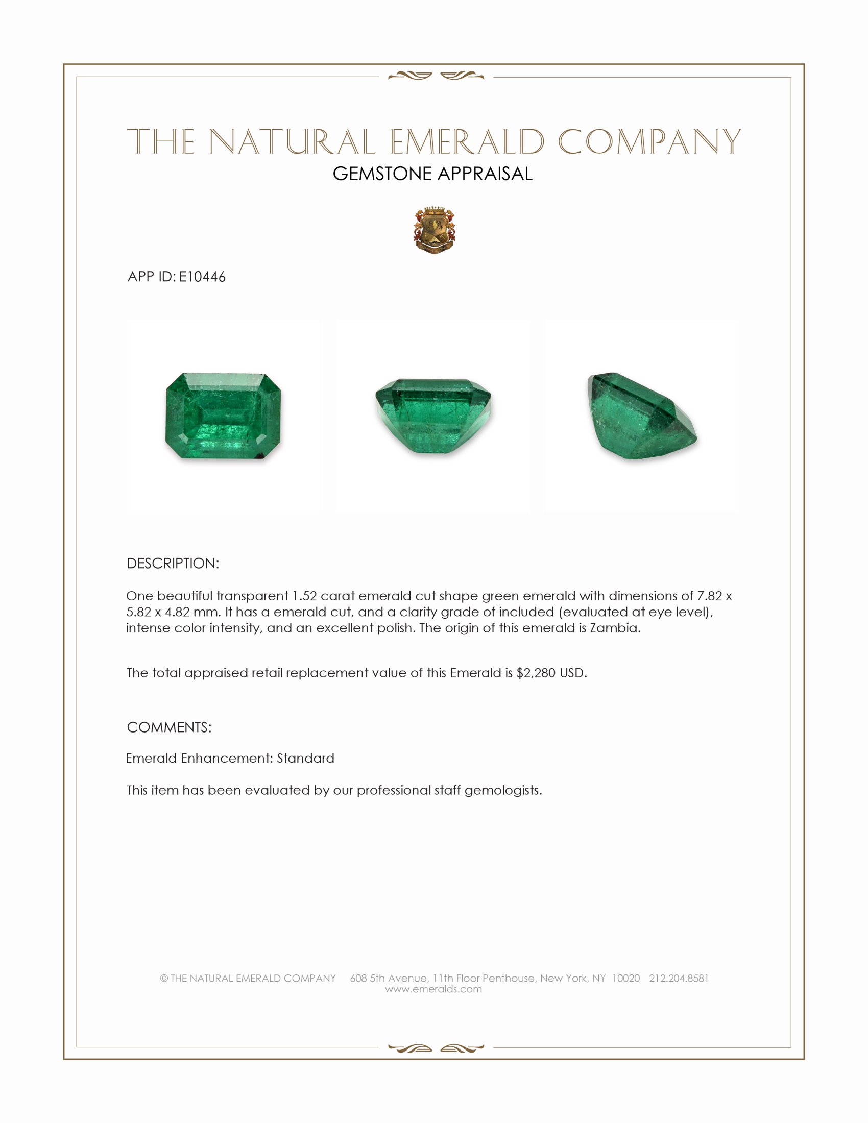 1.52 Ct. Emerald from Zambia