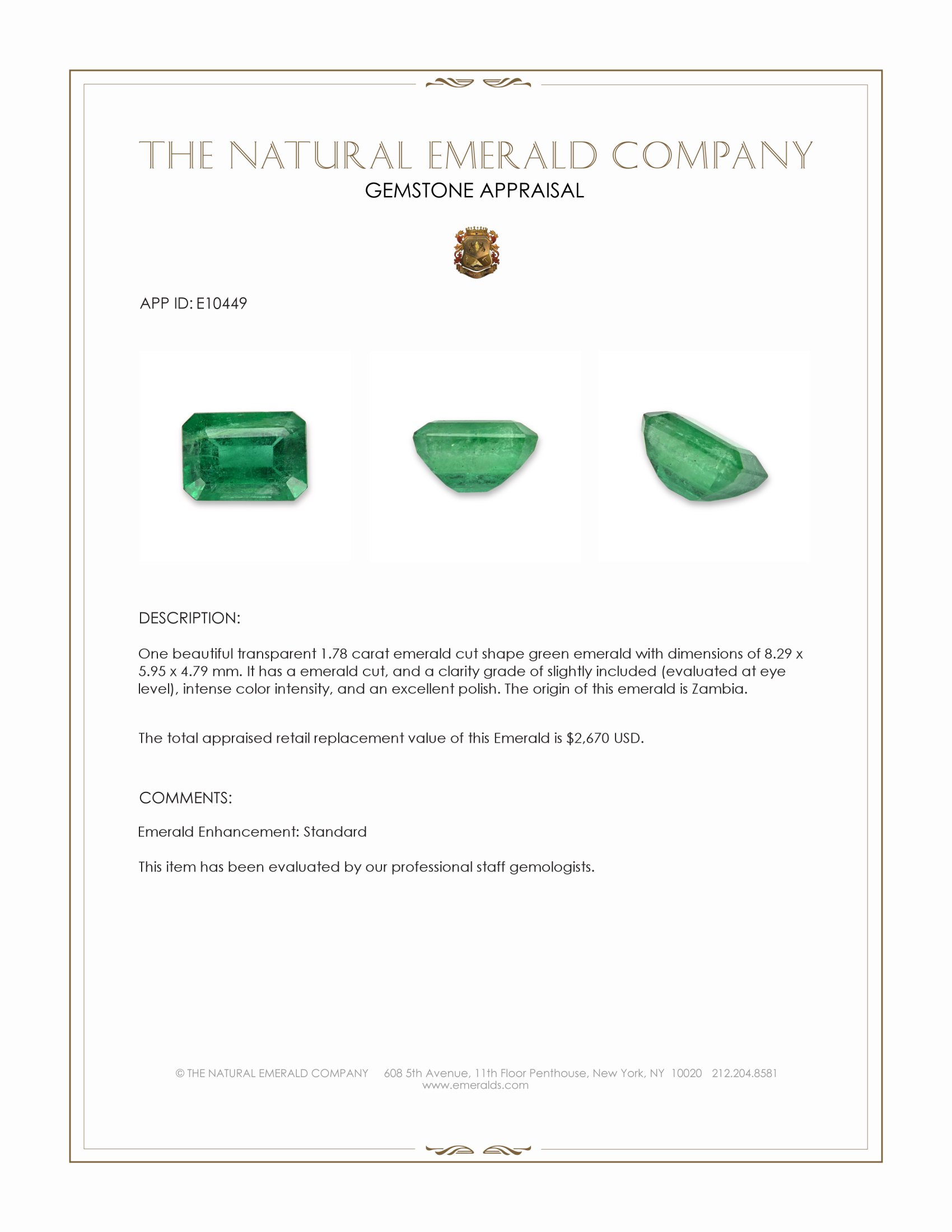 1.78 Ct. Emerald from Zambia