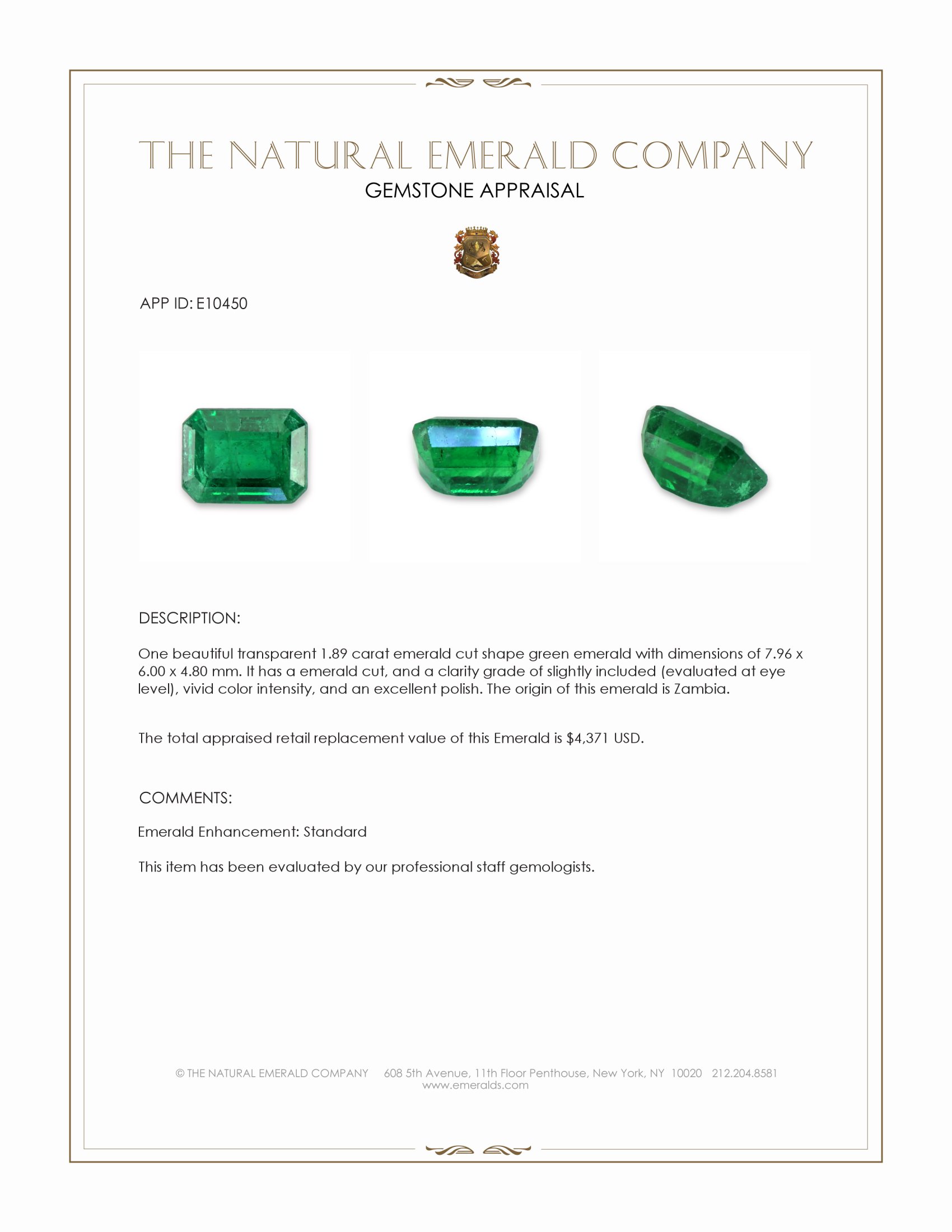 1.89 Ct. Emerald from Zambia