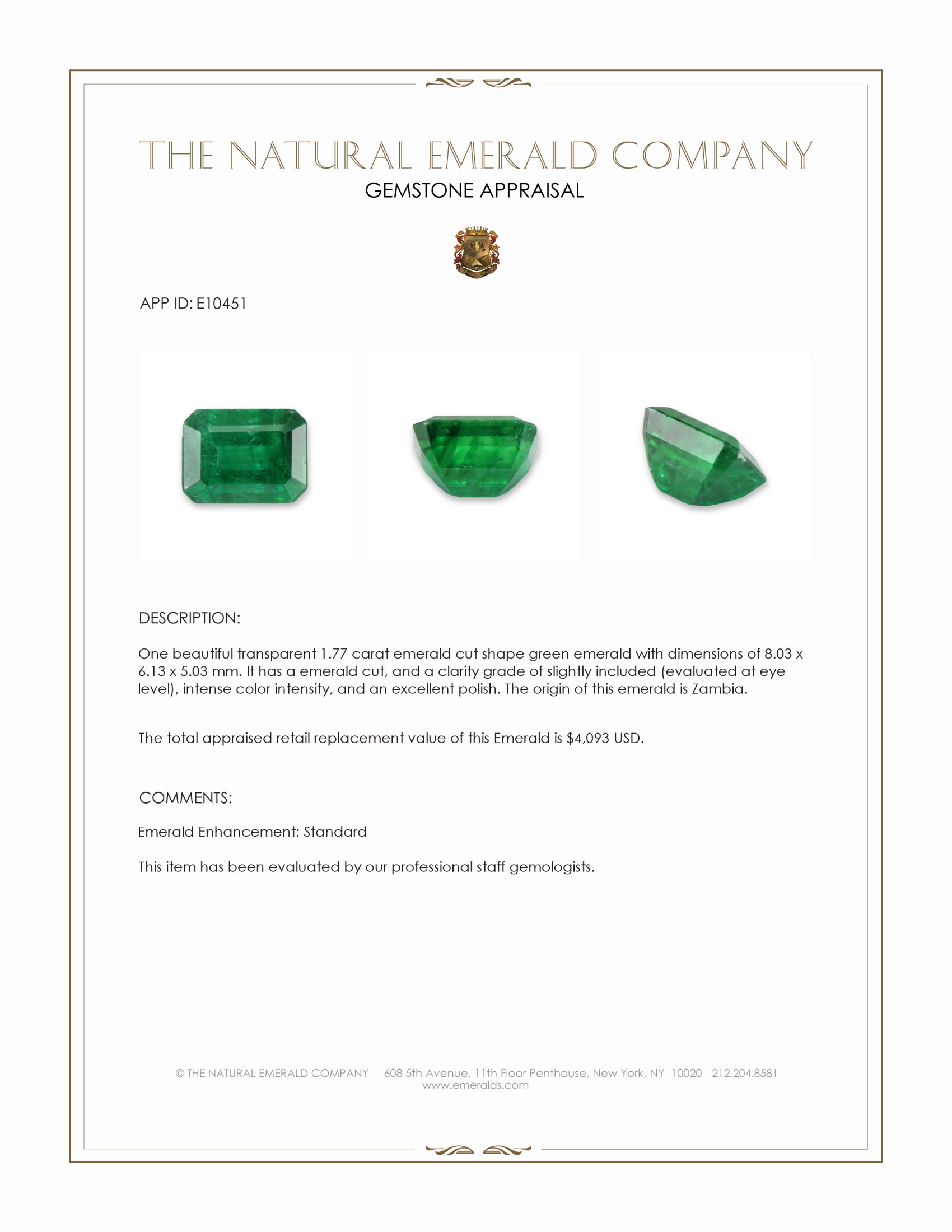 1.77 Ct. Emerald from Zambia