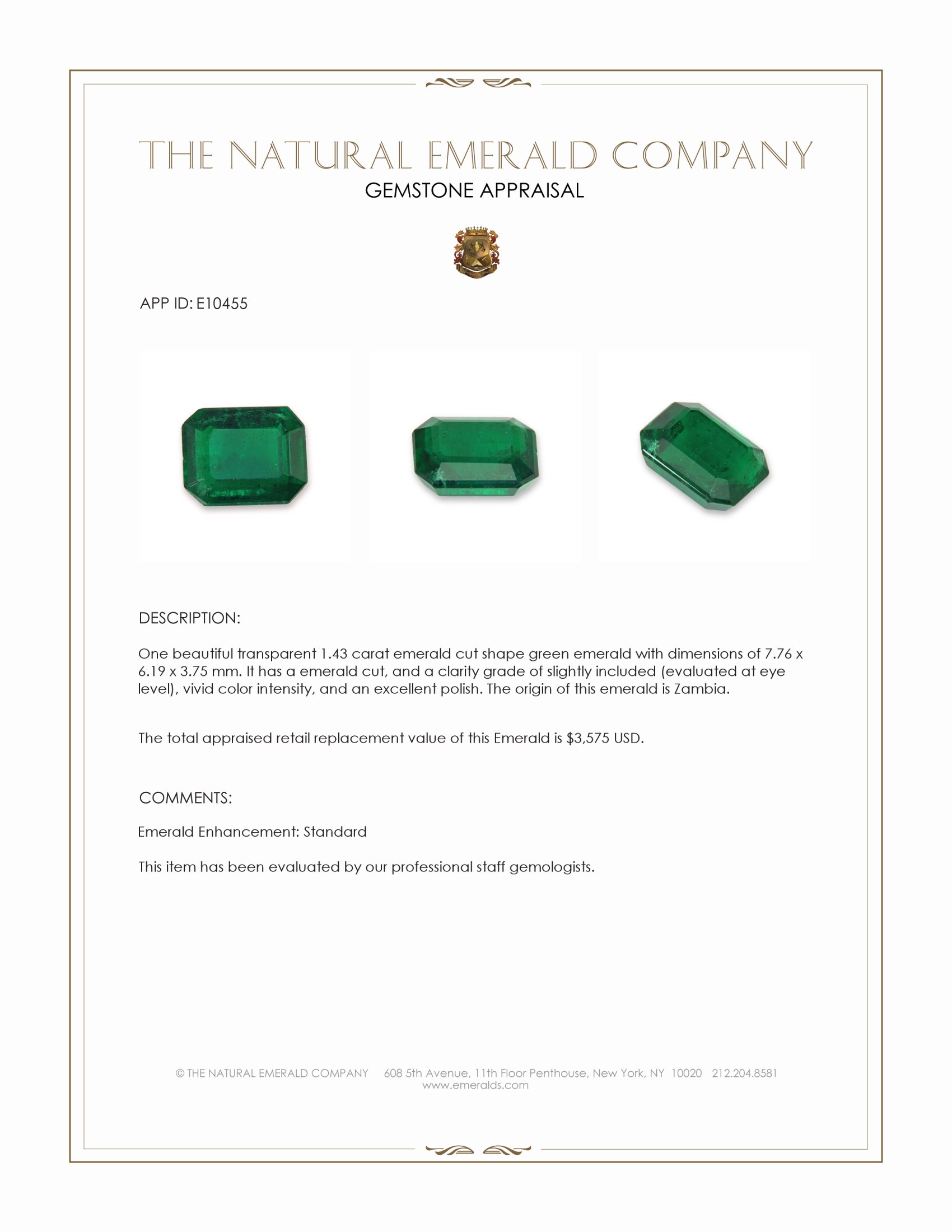 1.43 Ct. Emerald from Zambia