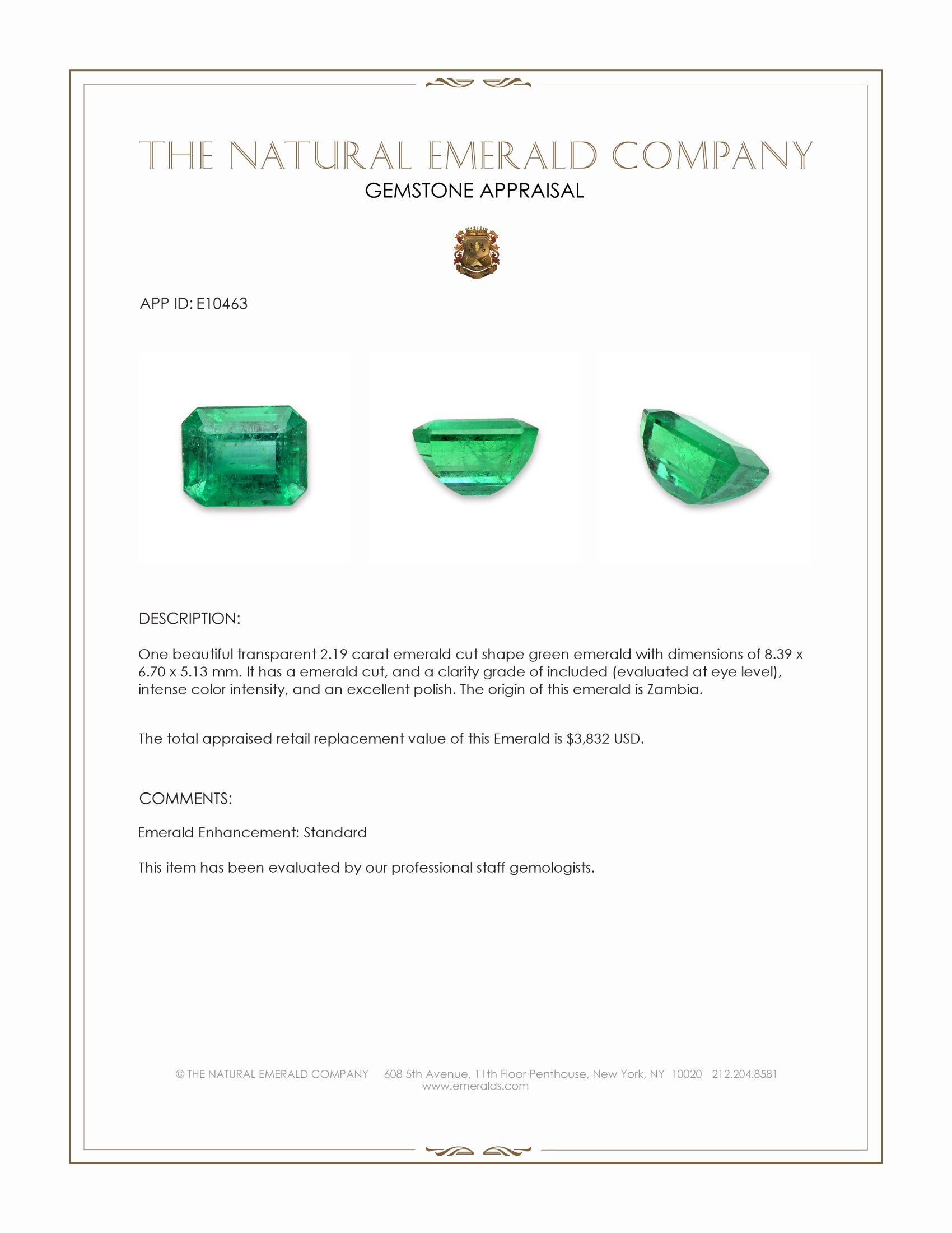 2.19 Ct. Emerald from Zambia