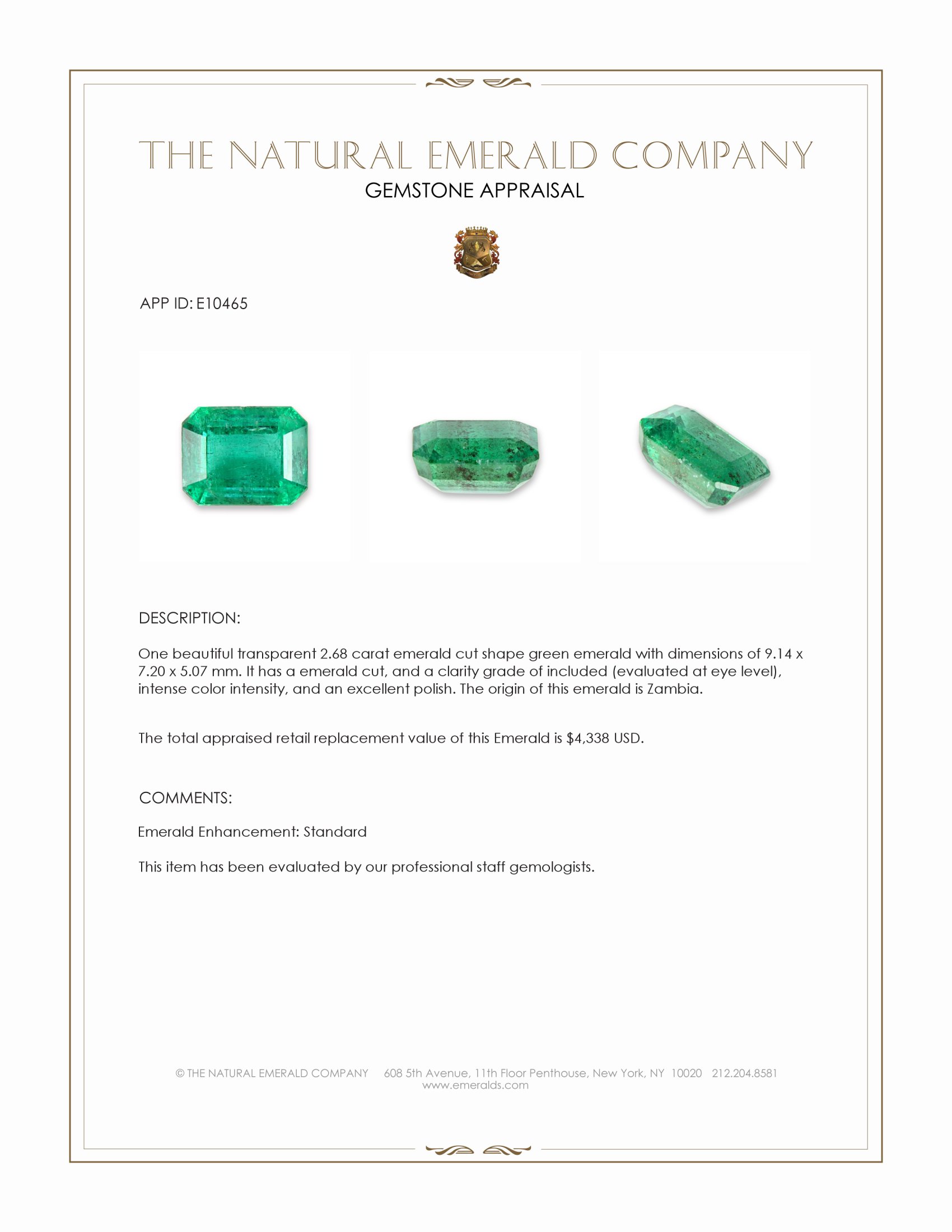 2.68 Ct. Emerald from Zambia