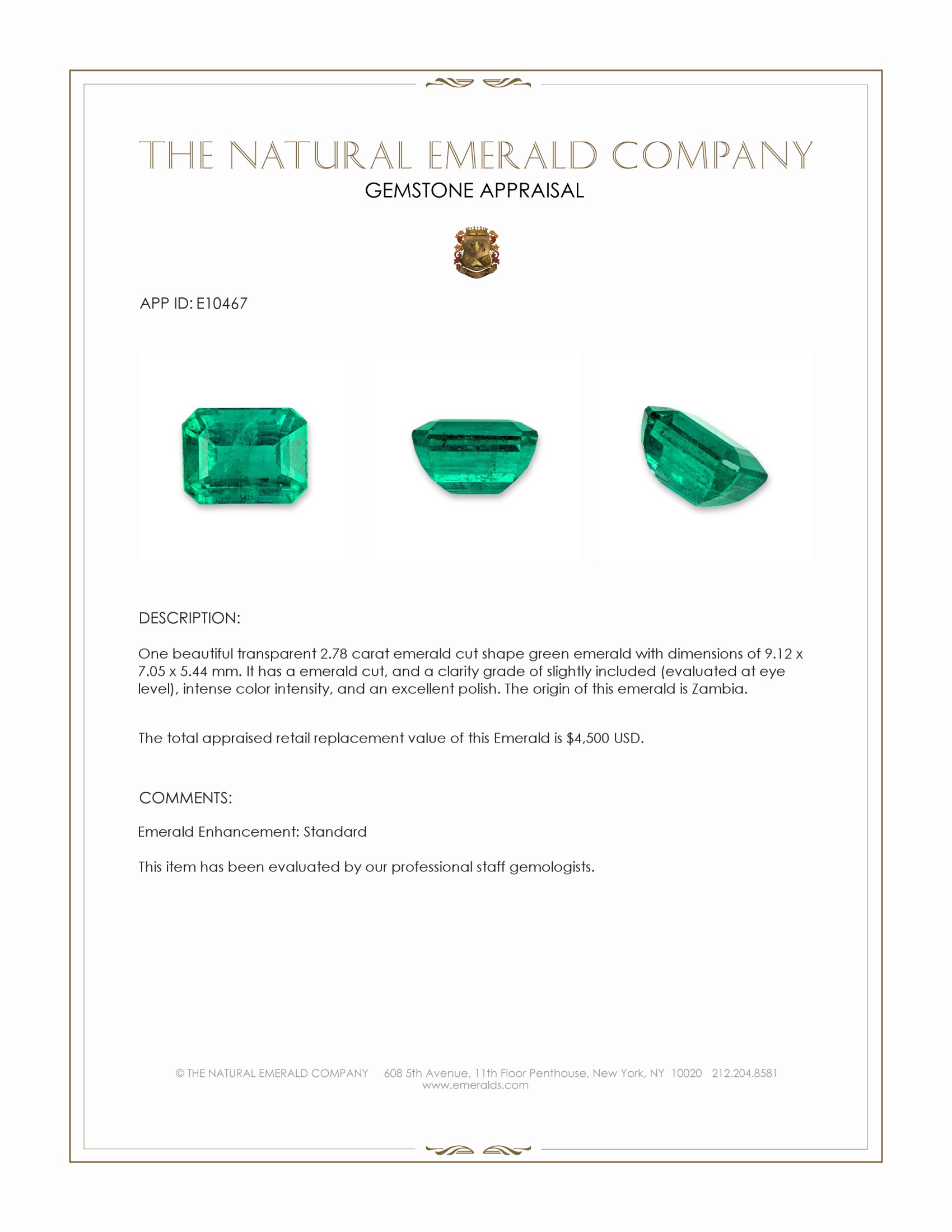 2.78 Ct. Emerald from Zambia
