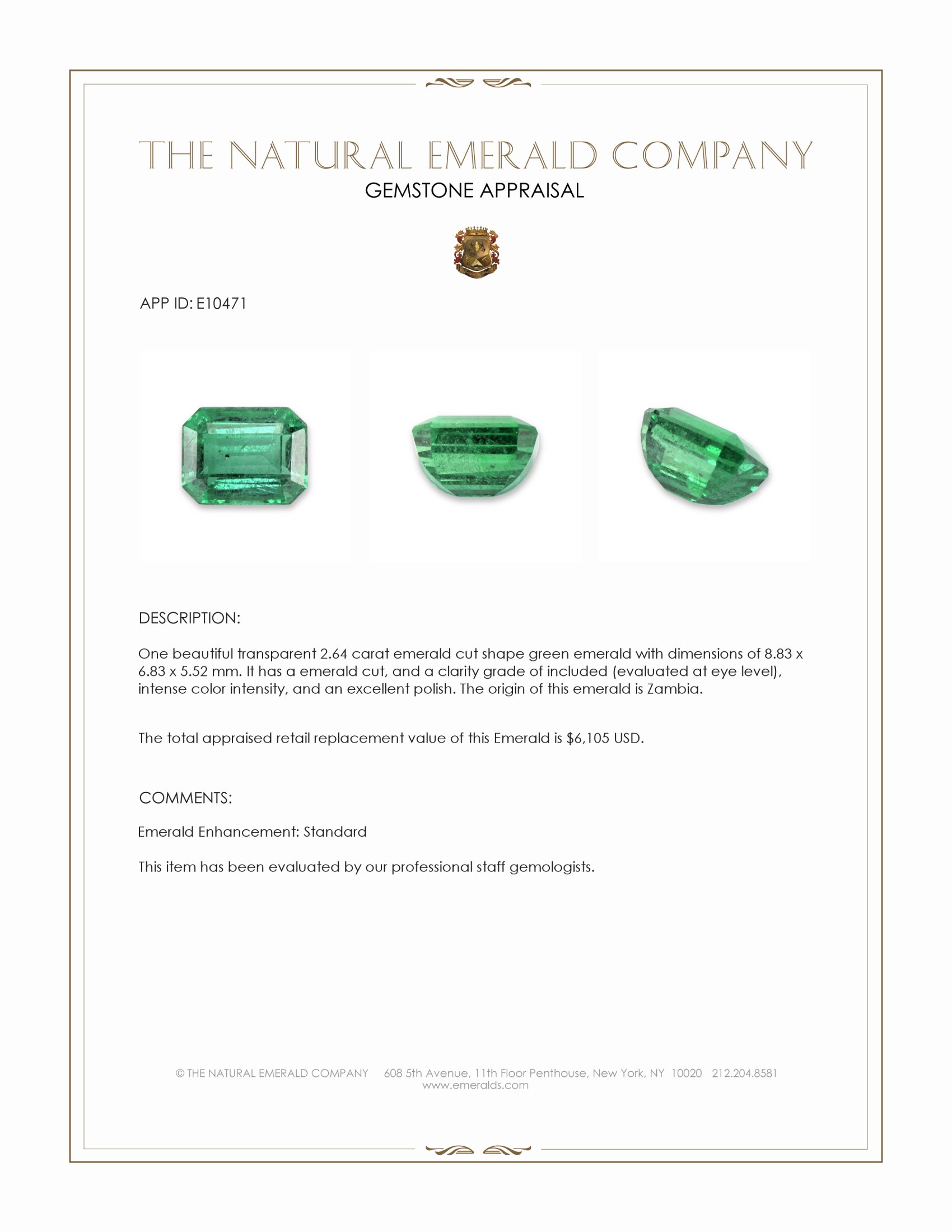 2.64 Ct. Emerald from Zambia