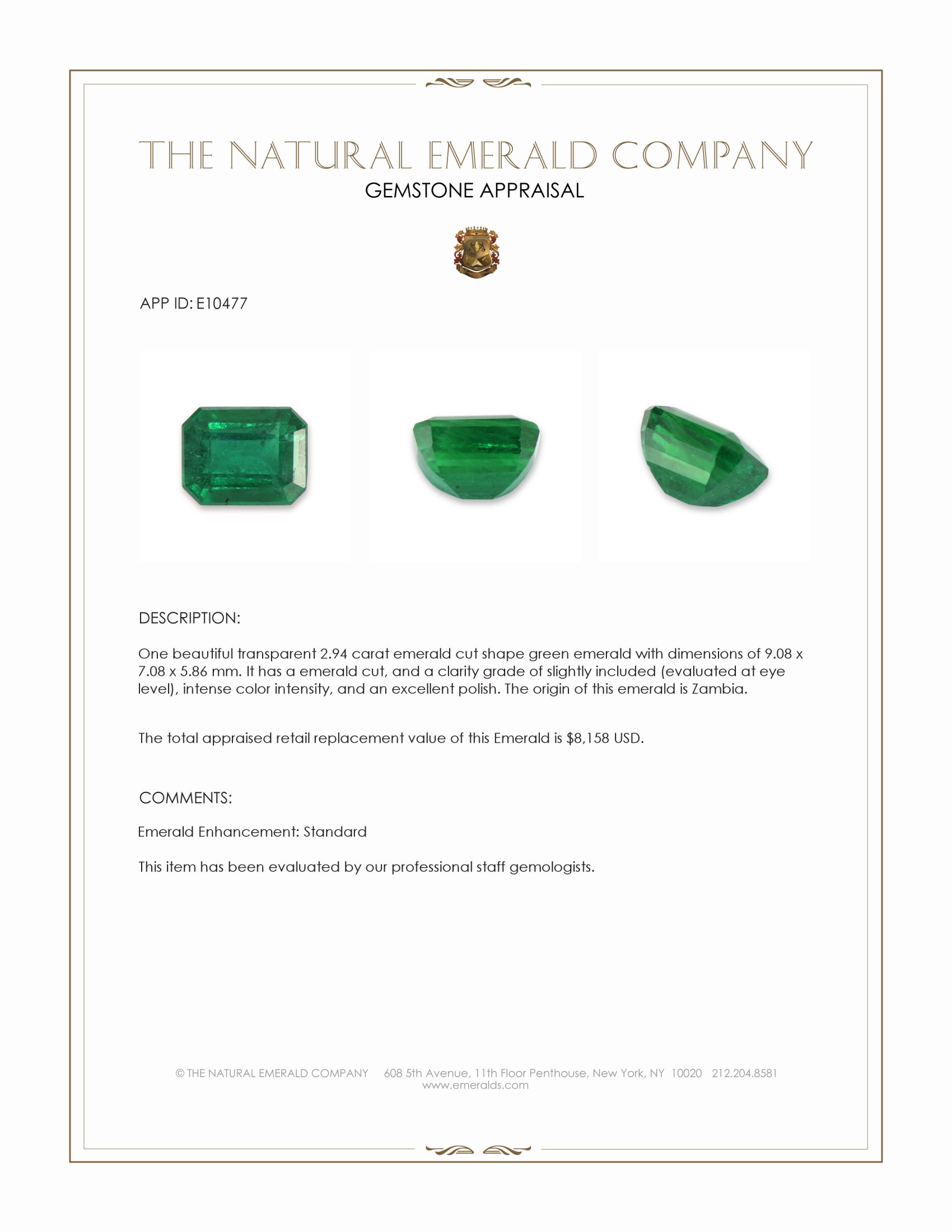 2.94 Ct. Emerald from Zambia