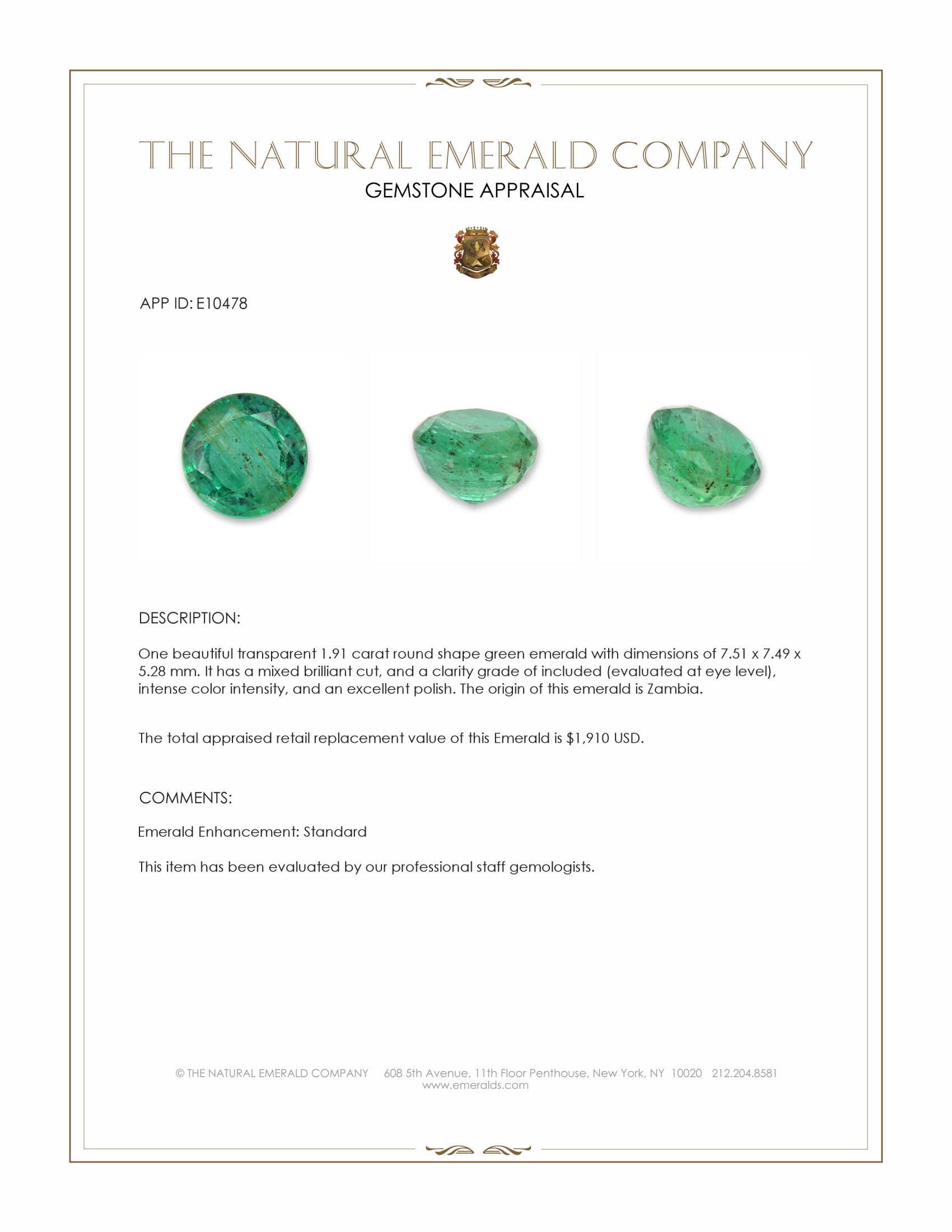 1.91 Ct. Emerald from Zambia