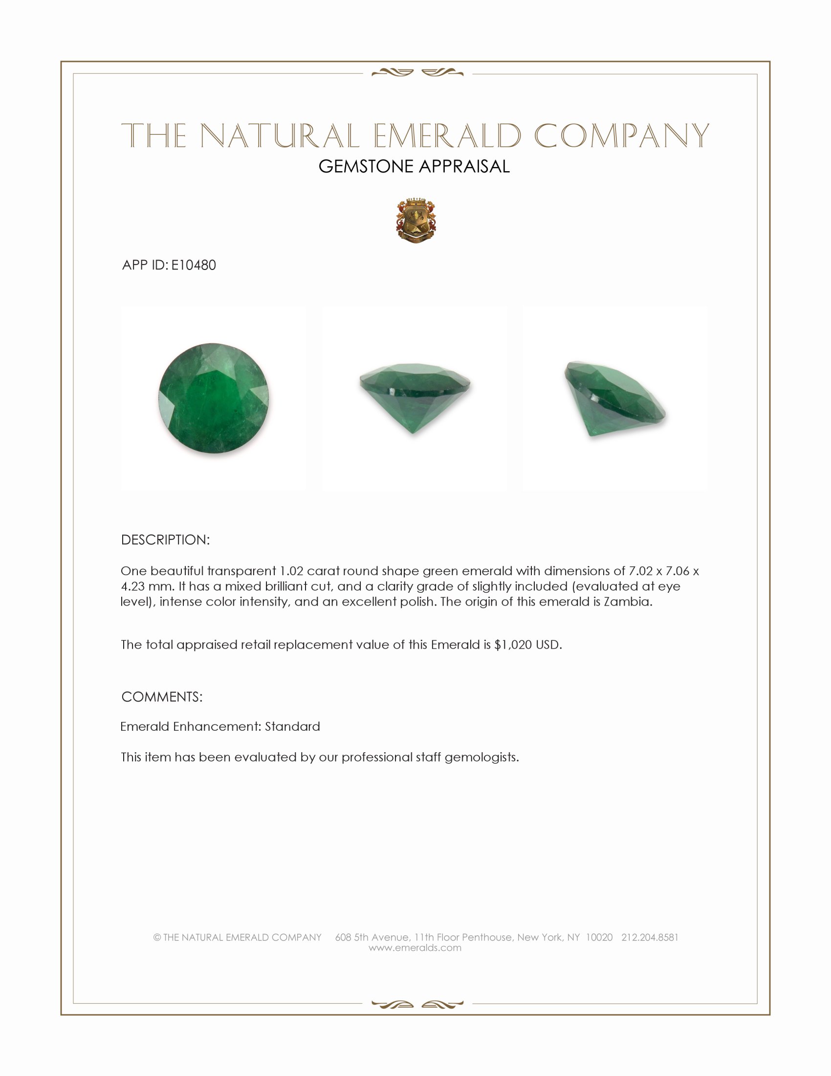 1.02 Ct. Emerald from Zambia