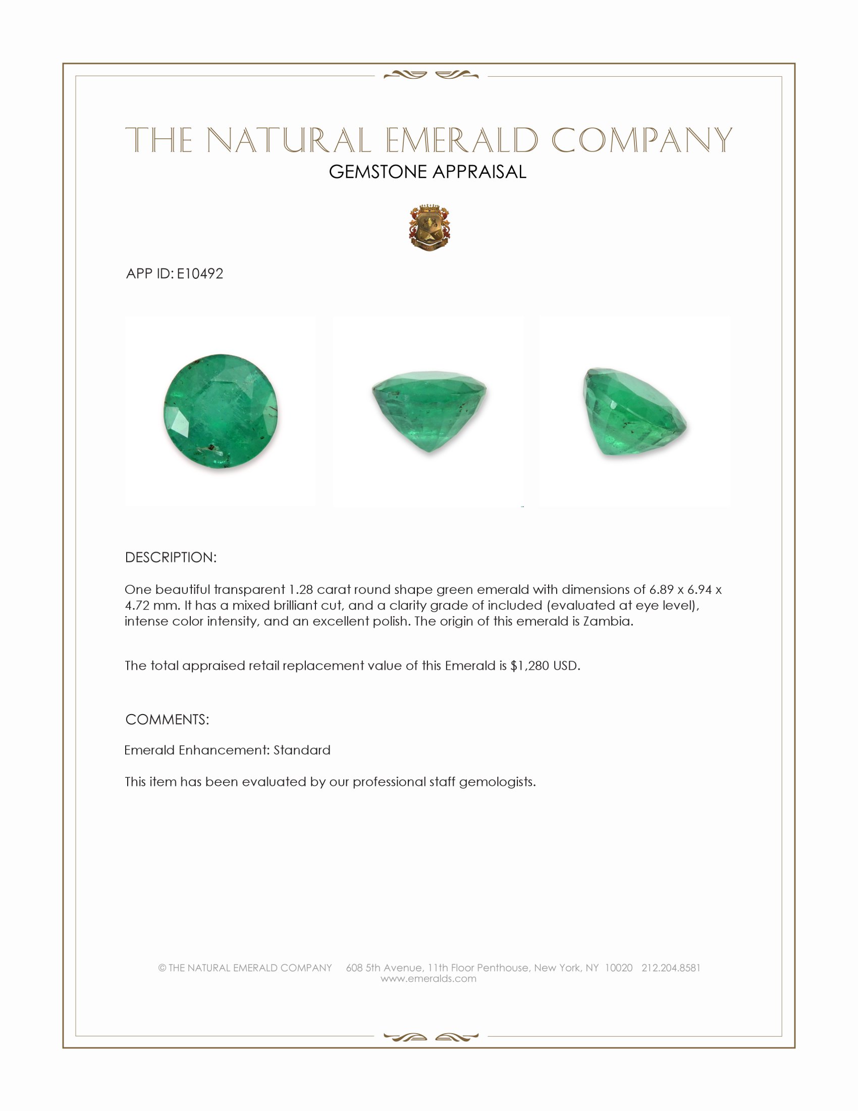 1.28 Ct. Emerald from Zambia