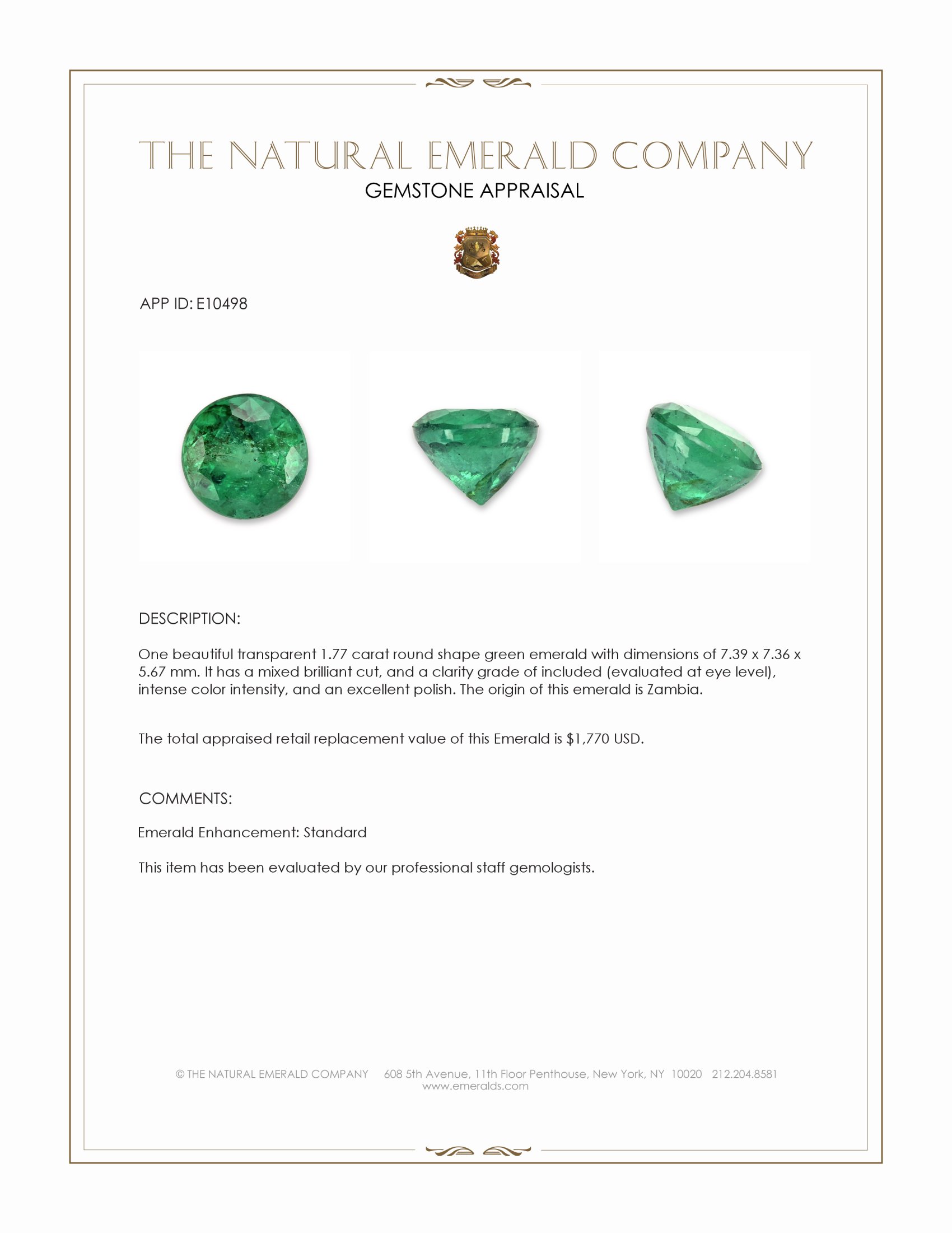 1.77 Ct. Emerald from Zambia