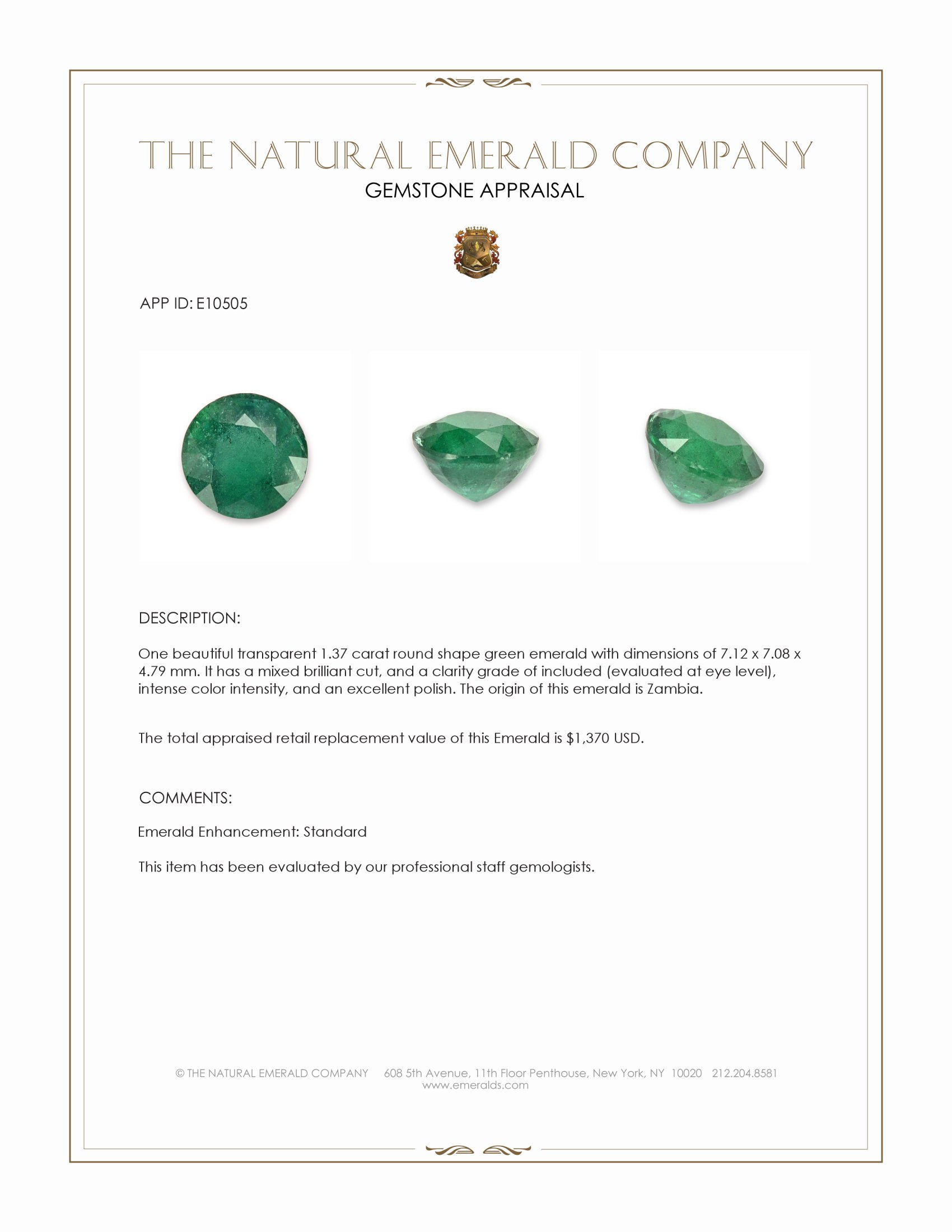 1.37 Ct. Emerald from Zambia
