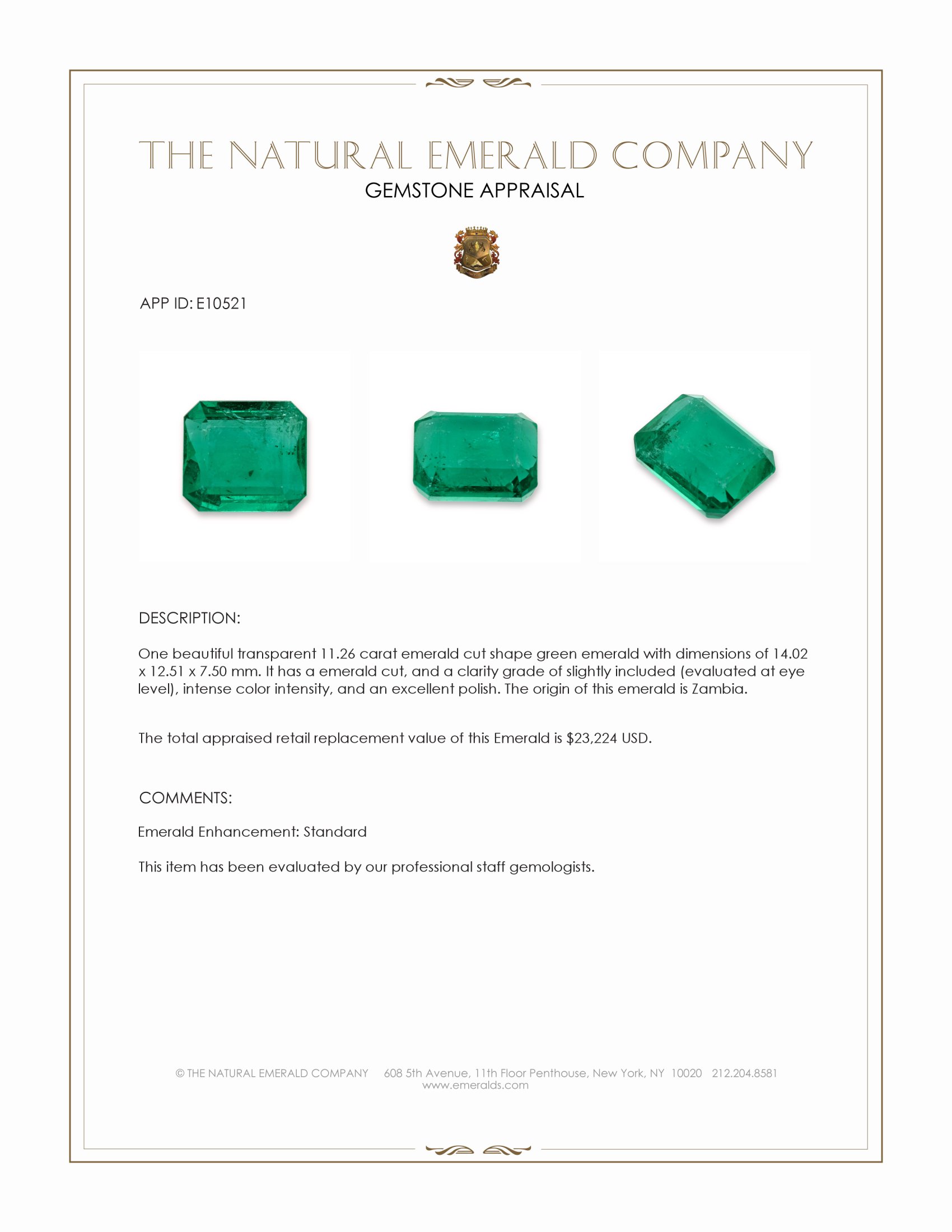 11.26 Ct. Emerald from Zambia