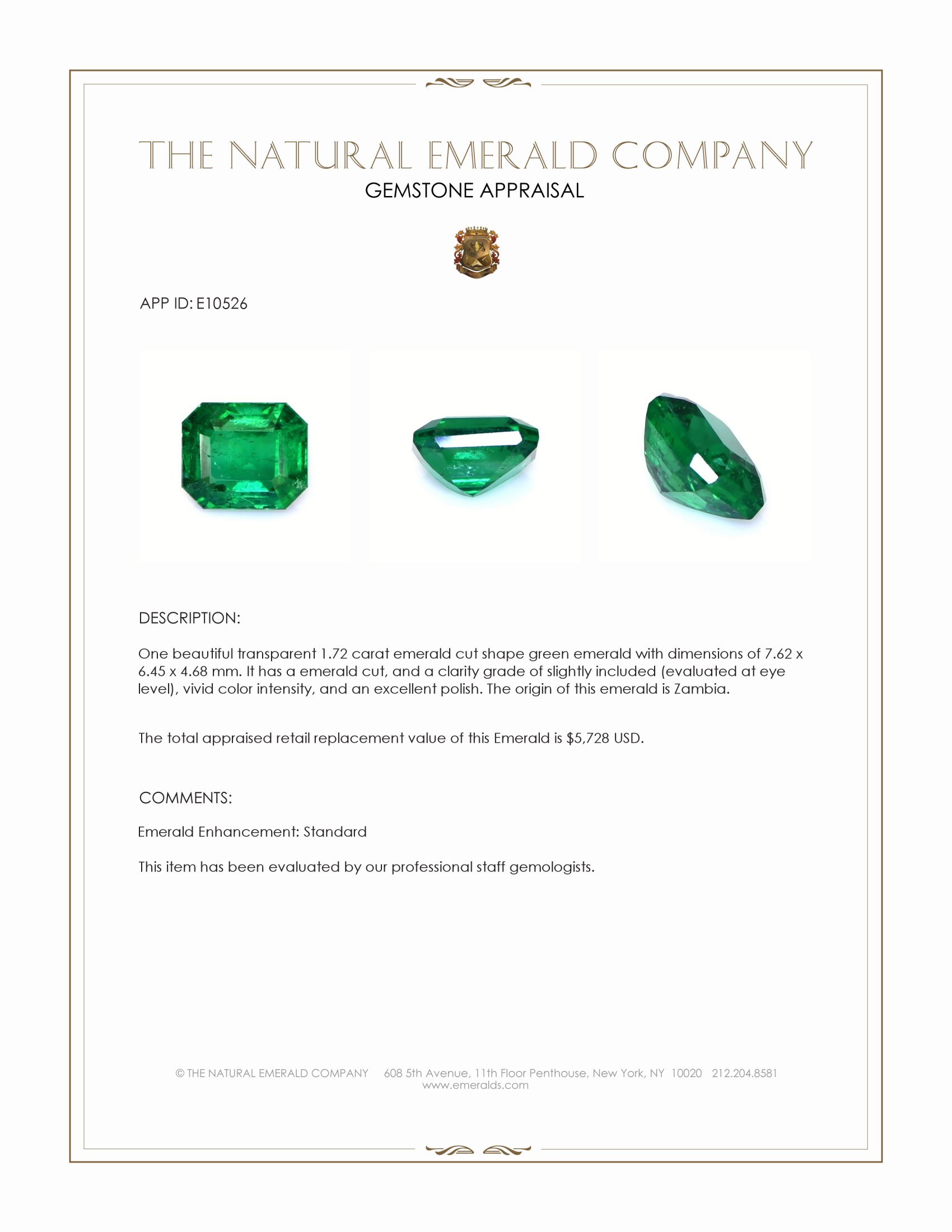1.72 Ct. Emerald from Zambia