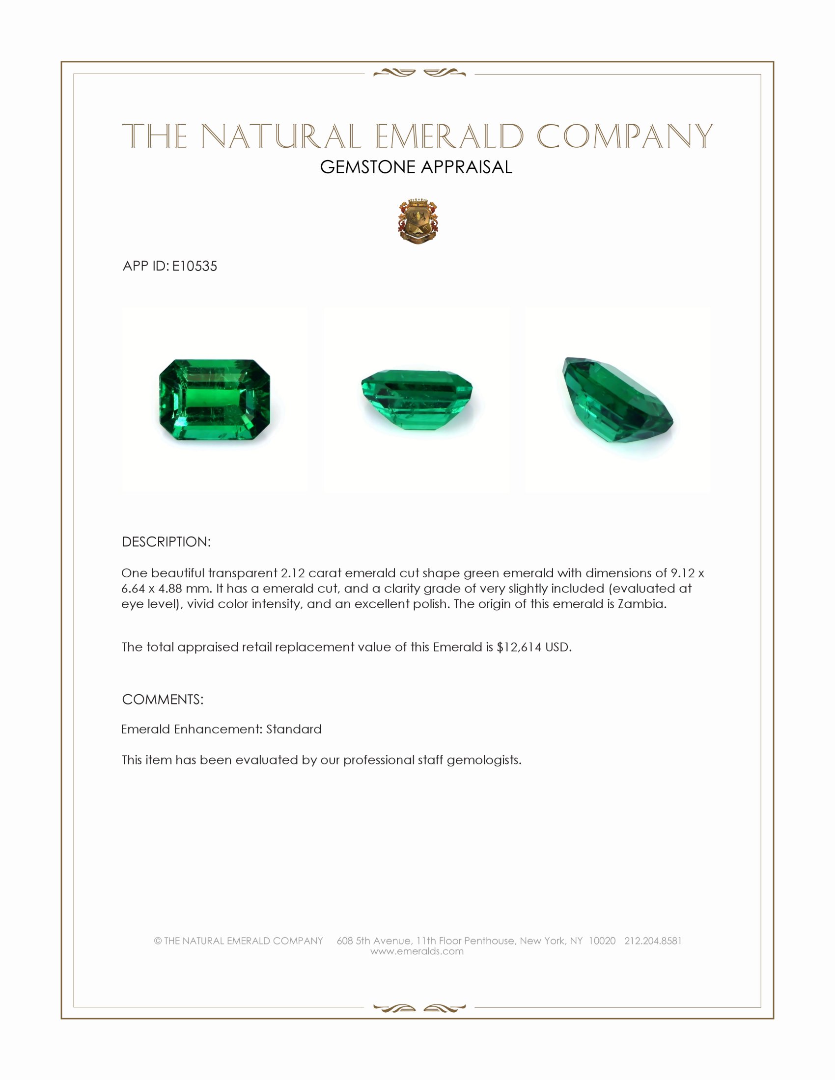 2.12 Ct. Emerald from Zambia
