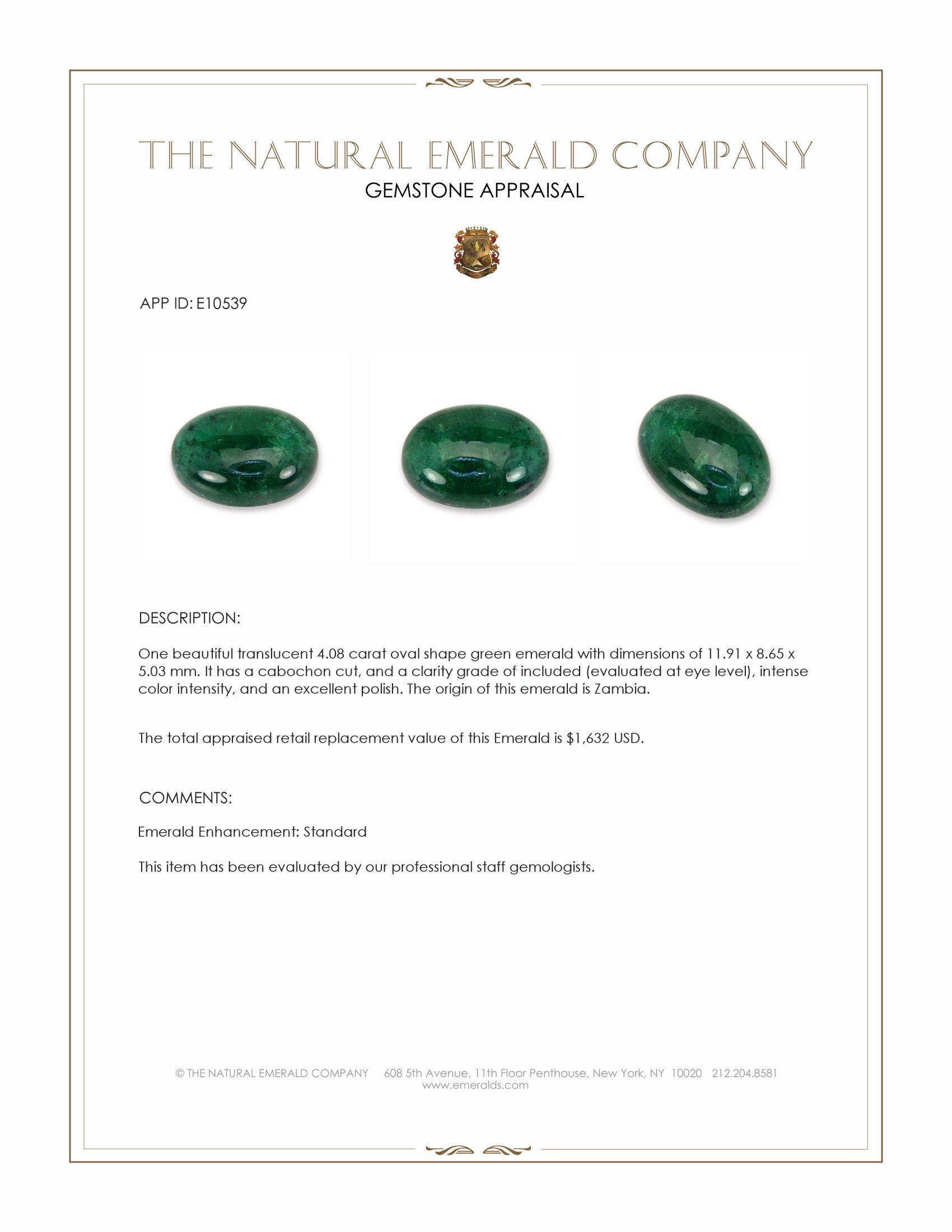 4.08 Ct. Cabochon Emerald from Zambia