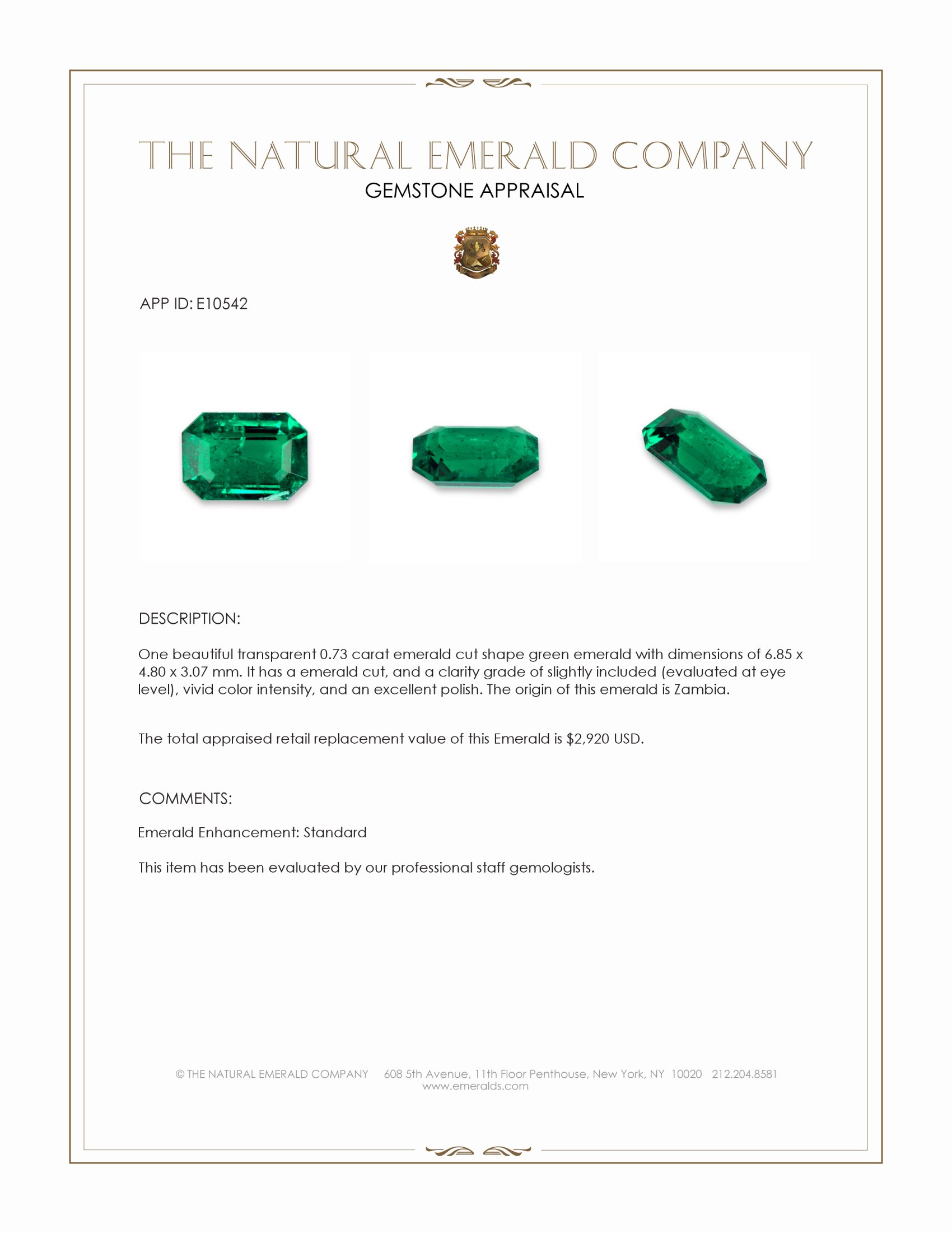 0.73 Ct. Emerald from Zambia